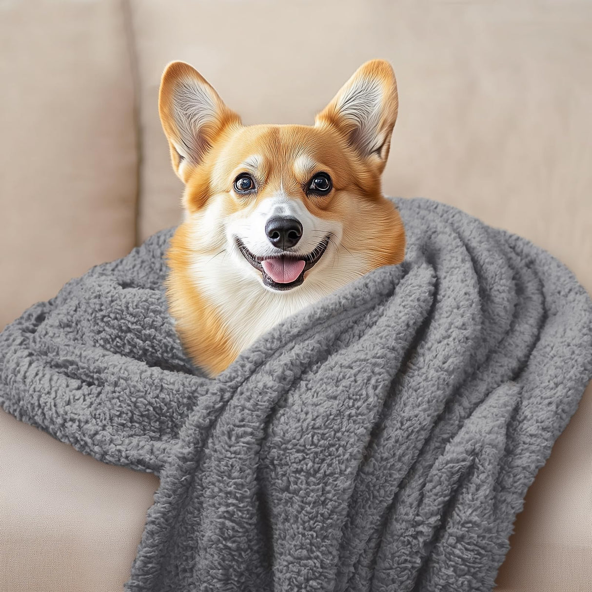 Luciphia 1 Pack 3 Calming Dog Blanket Fluffy Premium Fleece Pet Blankets Soft Sherpa Throw for Dogs Puppy Cat Grey/Beige/HazeBlue Small (23" x16")