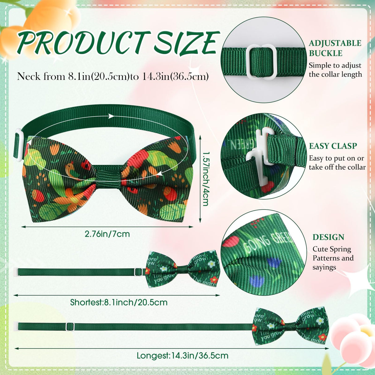 Silkfly 100 Pcs Dog Bow Ties Bulk Adjustable Pet Bowtie Collar Bows Holiday Dog Bowknot for Small Medium Pet Costume Grooming Supplies(Spring Pattern)