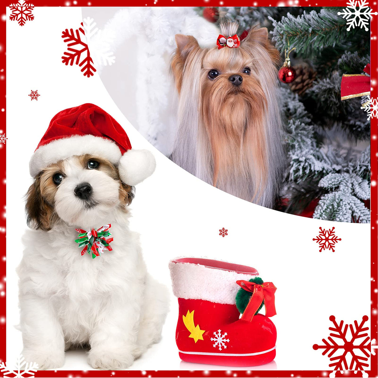 Weewooday 70 Pcs Dogs Hair Holiday Dog Bows Bowtie with Rubber Band Pet Hair Accessories Puppy Bowknot Topknot Pet Grooming Bow for Holiday Christmas Small Puppy Decor(Classic Style)