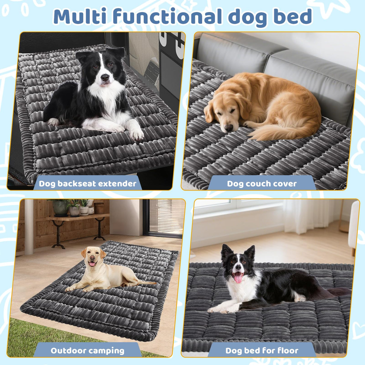 Abdtech Backseat Dog Bed Mat for Car: 23.6" x 52" Non-Slip Dog Bed for Back Seat - Soft and Comfortable Dogs Blanket - Washable Travel Pet Mat Seat Protector Fit for Back Seat Cover, Grey
