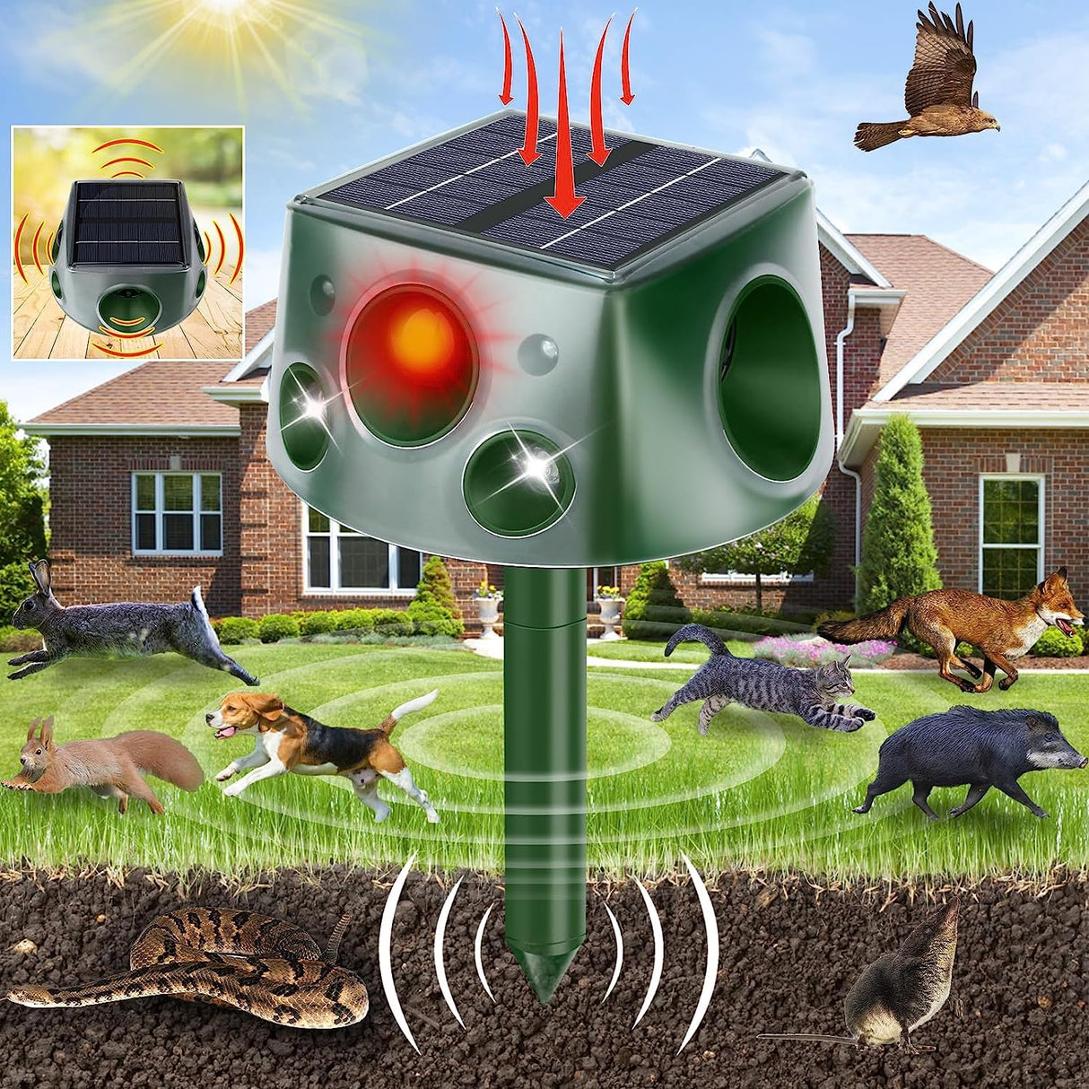 Ultrasonic Animal Repellent,2023 Upgrade 360Β° Cat Repellent Outdoor,Waterproof Squirrel Repellent with Motion Sensor,Solar Animal Repeller Outdoor,Repel Dogs Bird Skunk Rabbit Squirrels Deer