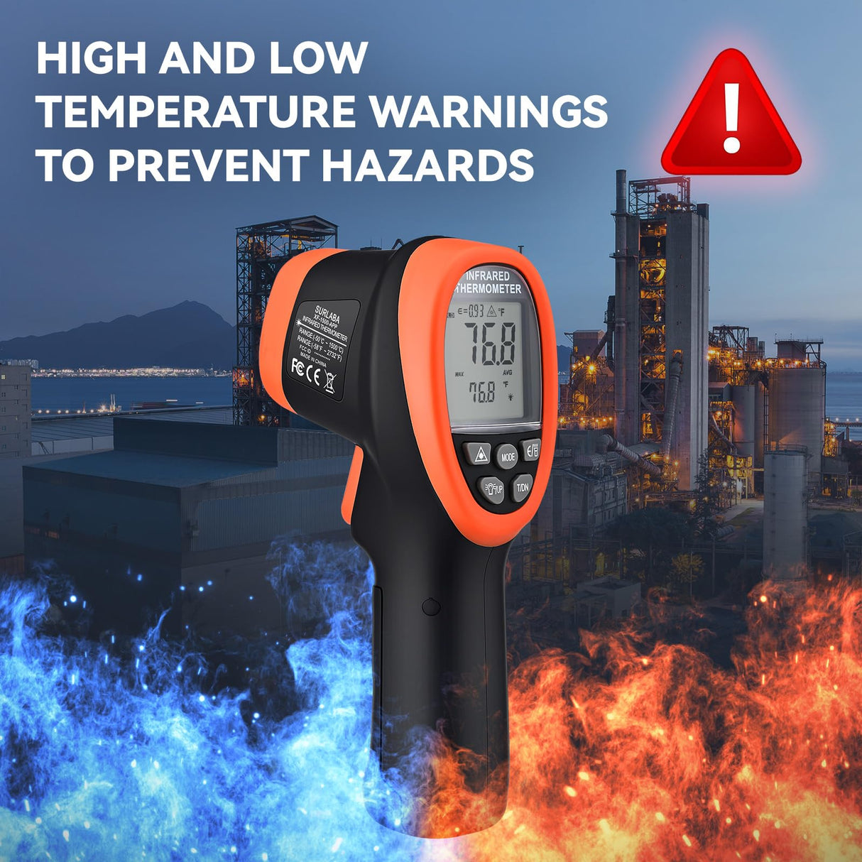 SURLABA Infrared Thermometer with Bluetooth, High Temp Thermometer Pyrometer IR Temperature Gun -58℉- 2732℉ (-50℃ to 1500℃),30:1 Distance Spot Ratio, Dual Laser and Flashlight(NOT for Human)