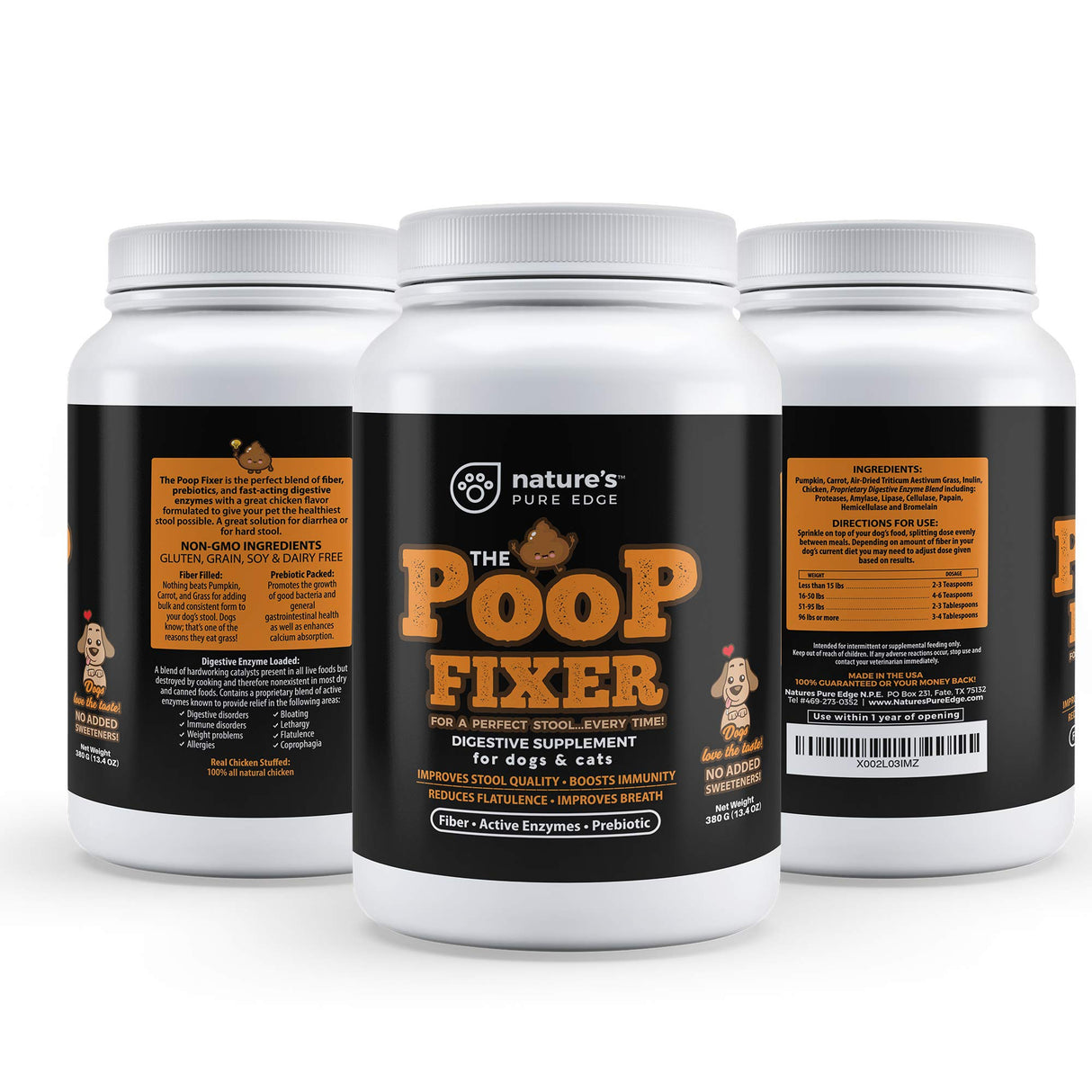 Poop Fixer Carrot & Pumpkin Powder for Dogs & Cats – Digestive Support & Fiber Supplement – Firm Stool, Healthy Poop, Anal Gland Support, Dog Diarrhea & Cat Constipation Relief – 13.4 oz