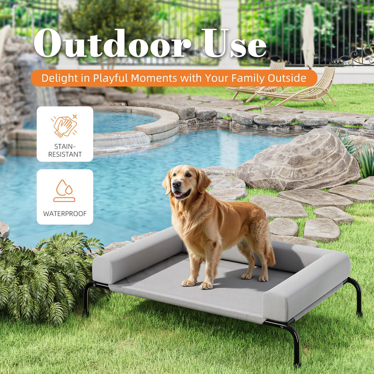Simple Trending Elevated Dog Bed for Large Dogs, Cooling Raised Dog Cot with Bolsters, Breathable Pet Bed for Outdoor, 47.75" x 31", Grey