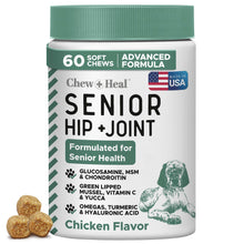 Load image into Gallery viewer, Chew + Heal Labs Glucosamine for Dogs Hip and Joint Supplement - 60 Senior Dogs Mobility Soft Chews - Made with Glucosamine, MSM, Chondroitin, Green Lipped Mussels and More - Made in The USA