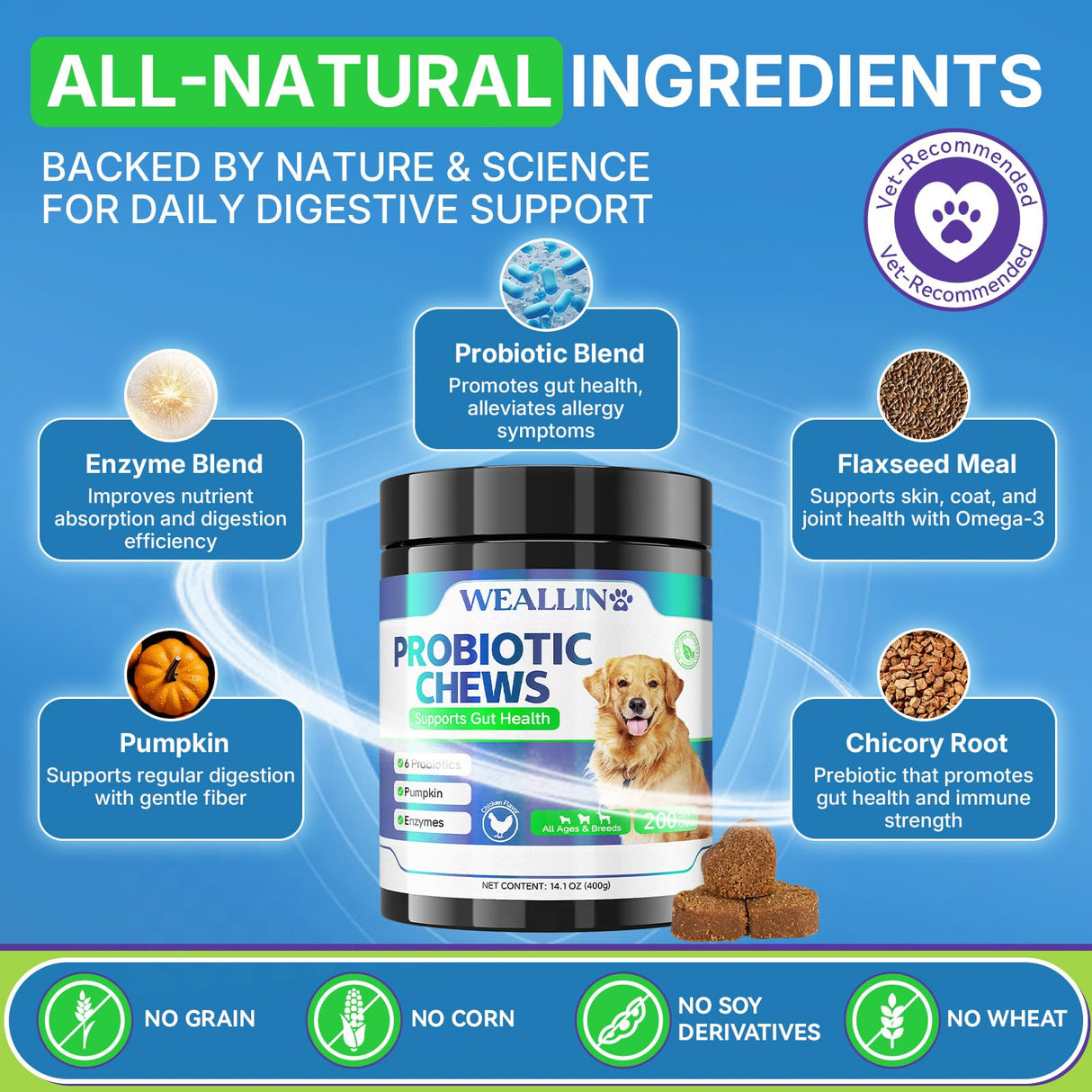 200 PCS Probiotics for Dogs - Dog Probiotic Chews for Gut Health, Digestive Support & Itchy Skin Relief Pet Diarrhea Gas Treatment - Probiotics, Digestive Enzymes, Prebiotics, Pumpkin