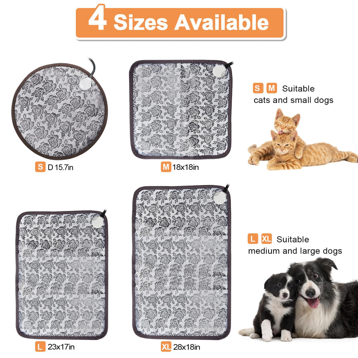 RC SLL Cat Heating Pad, (18Γ18 in) Pet Heating Pad for Cats Puppy Heated Dogs Blanket with Timer(1-24H),Waterproof Heated Cat Blanket with Chew Resistant Steel Cord