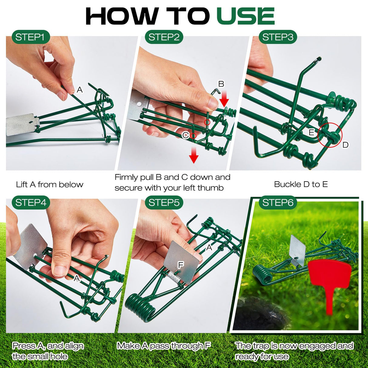 Kittmip 8 Pcs Outdoor Gopher Trap Easy to Set Mole Trap Weather Resistant Gopher Killer Vole Trap with 8 Pcs Red T Type Labels for Lawn Garden Farm (Green)