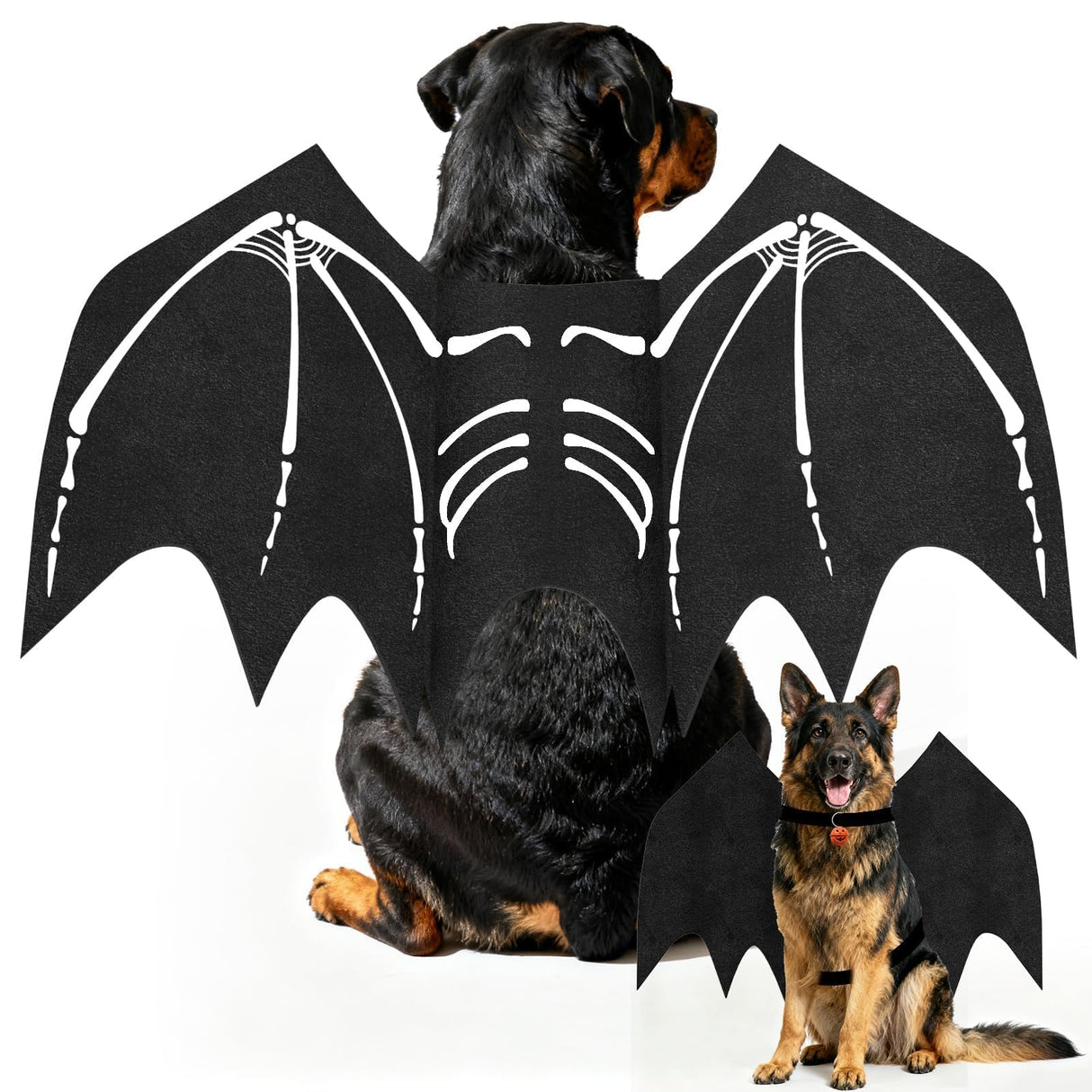 Olanrun Large Dog Halloween Costumes, Adjustable Dog Bat Wings Costumes for Large Dogs with Pumpkin Bell Skeleton Print On The Back, Pet Costume Halloween Cosplay Party Dress Up, XL Black