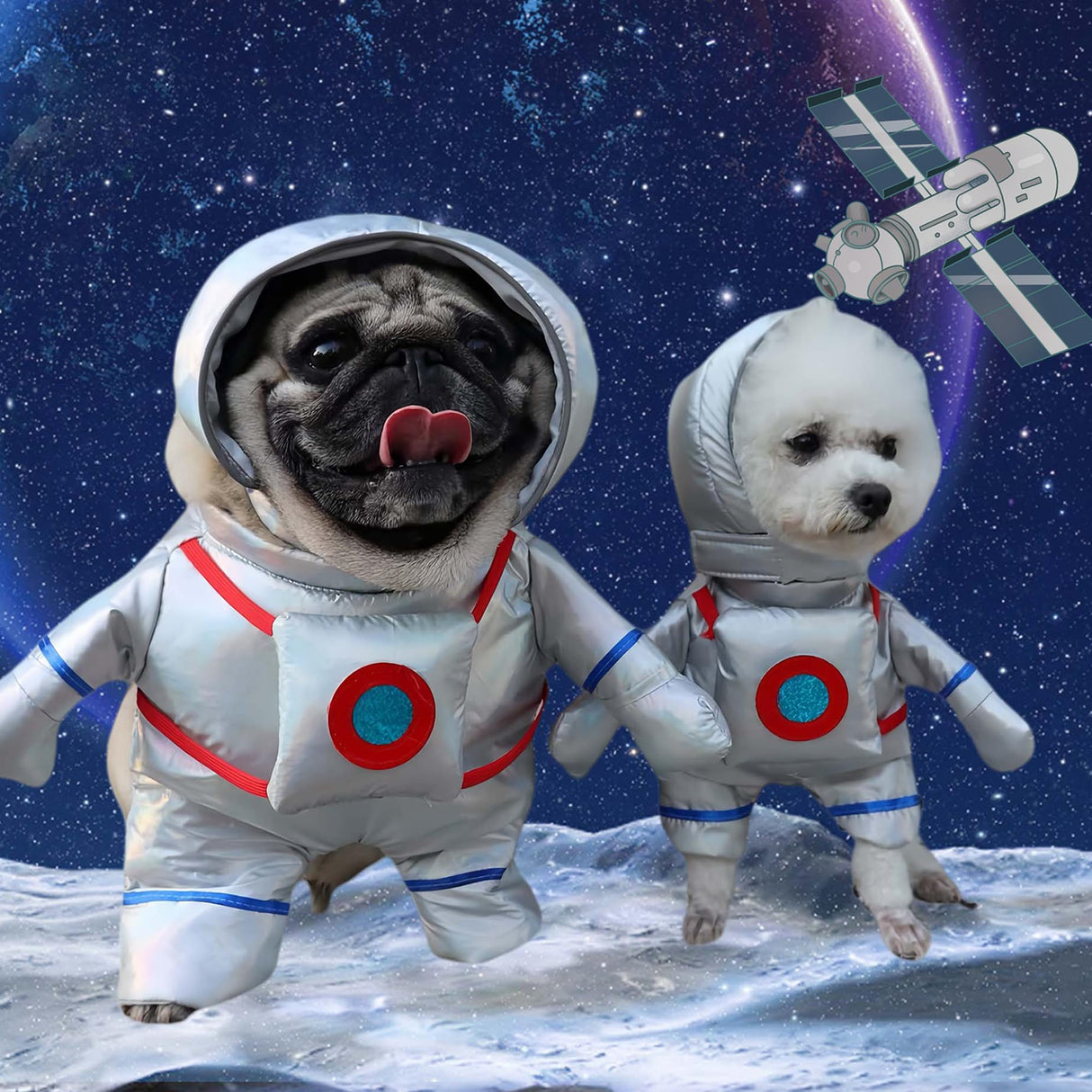 FLAdorepet Dog Astronaut Standing Costume with Pet Hat Cat Halloween Christmas Party Costume Outfits Funny Dog Clothes for Chihuahua Bulldog (Sliver, Large(Pet 10-16Lbs))
