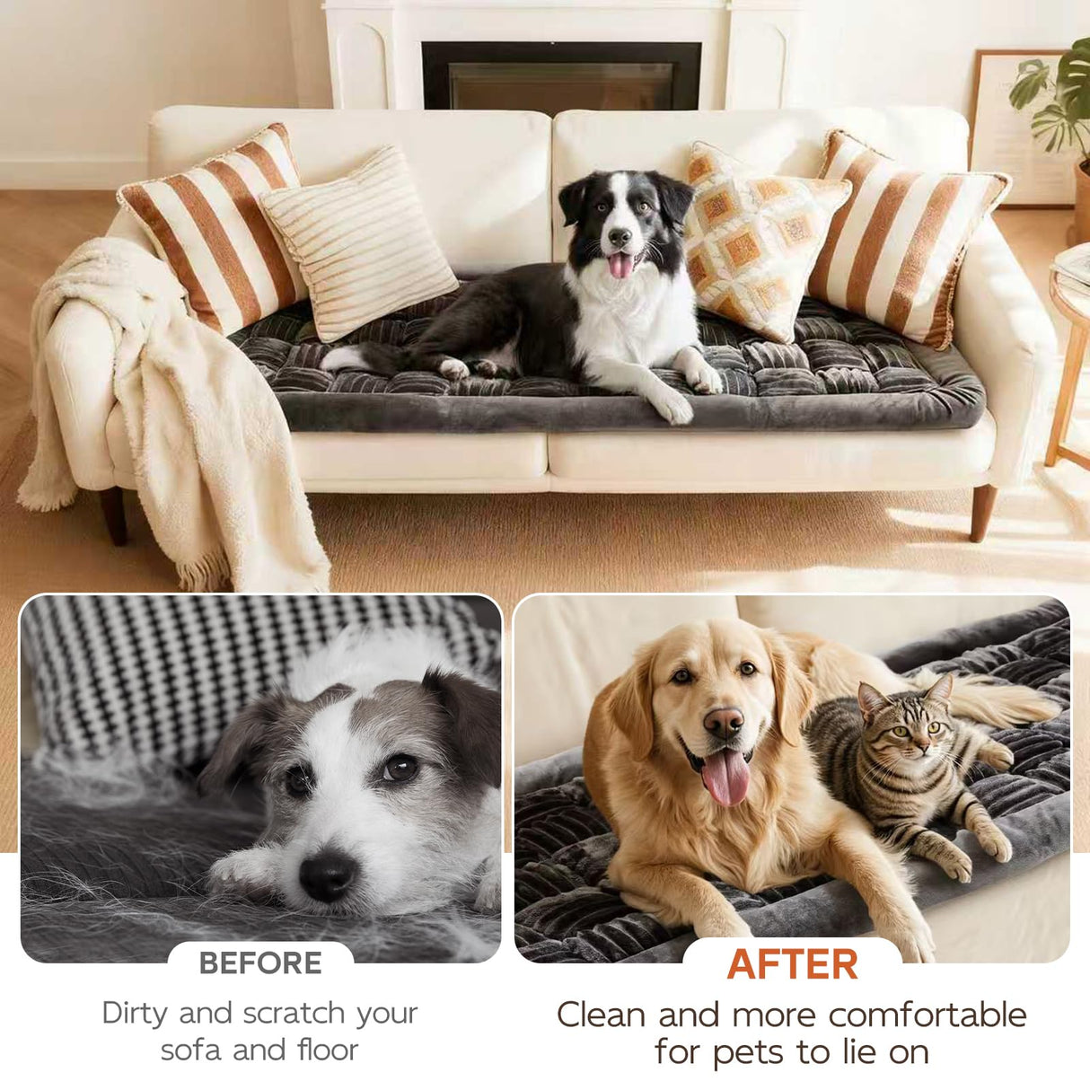 Tranquitas Backseat Pet Bed Mat, Dog Bed for Cars, Fit for Backseat Extenders, Car Seat Protector, Nonslip Soft Durable for Cars (Dark Gray, 24.5" x 51")