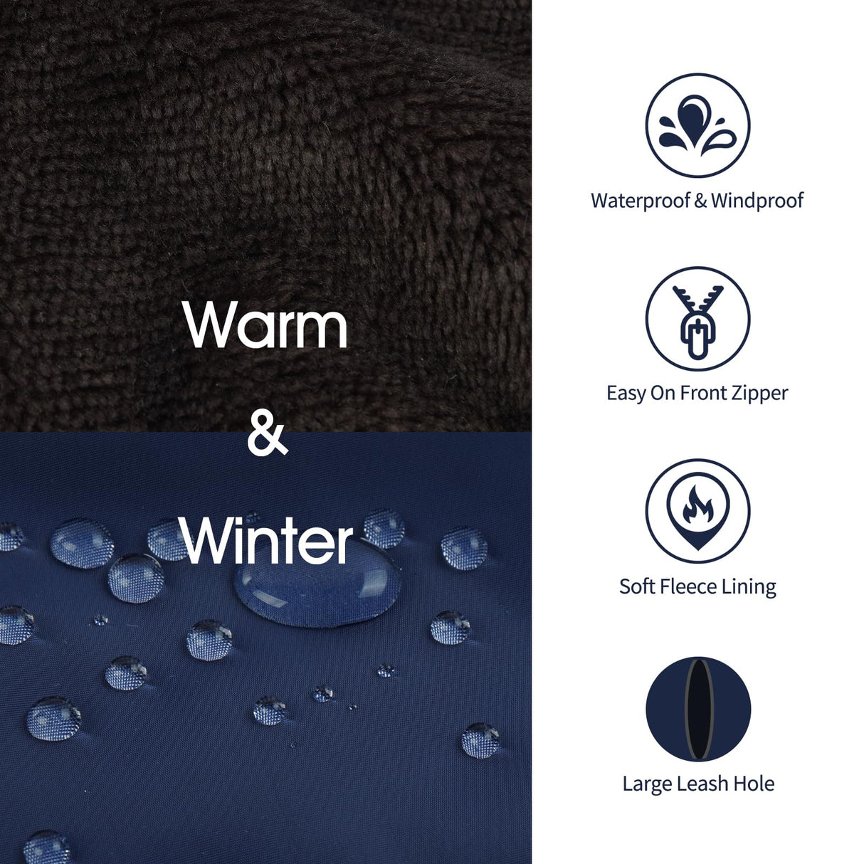 IECOii XXL Winter Coat for Large Dogs, Fleece Waterproof Jacket, Extra Large Zippered Puffer Vest for Male Female Dogs, XX-Large