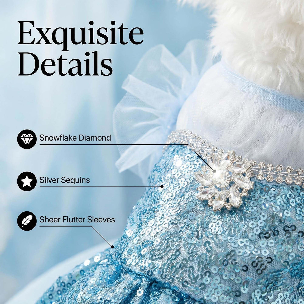 Littledropet Dog Snow Queen Princess Costume with Crown,Luxury Sequin Pet Birthday Party Princess Halloween Dress Up Cosplay Outfits for Small Medium Dogs Girls (Blue, S(Chest 14.5"|3-5Lbs))