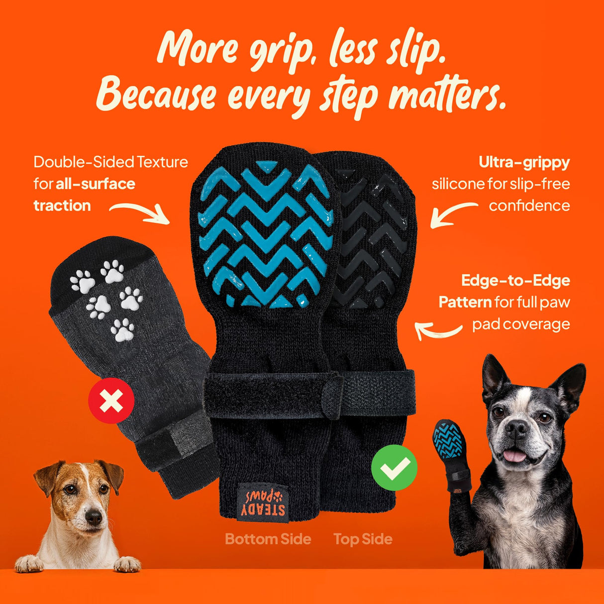Steady Paws Anti-Slip Socks for Dogs - Breathable & Washable Non Slip Grippy Socks, Rubberized Paw & Adjustable Strap, Secure Fit to Prevent Slipping, Paw Protection for Senior Dogs, 4 Pack (Size XL)