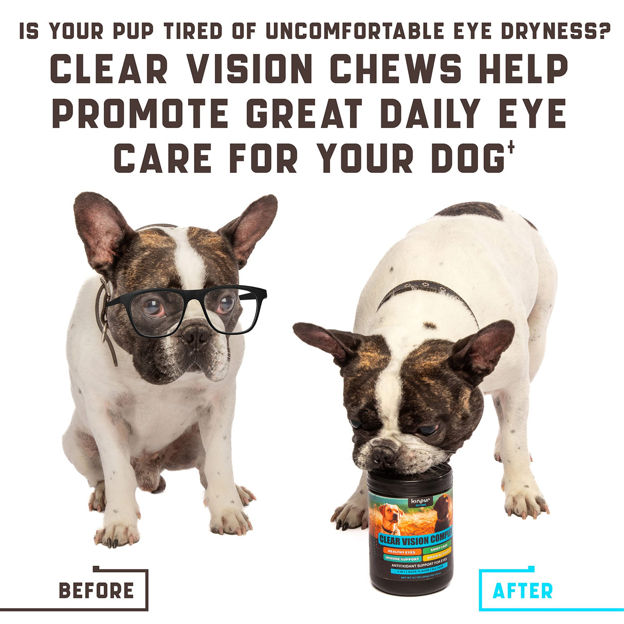 Eye Vitamins for Dog Eye Health & Tear Stains - Clear Vision Soft Chews for Dog Eye Care & Immune Support with Lutein, Lycopene, Vitamin C, Carrot, Fish Oil for All Breeds and Ages - 180ct