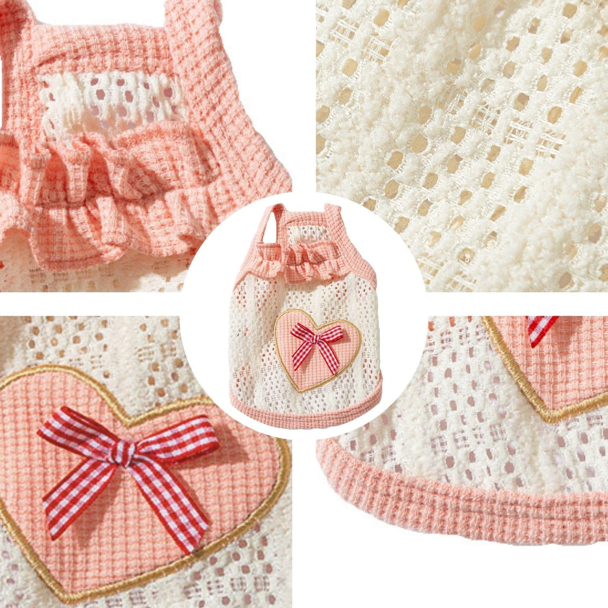 2PCS Breathable Cotton Dog Shirt with Heart and Bow Decoration, Pet Shirt for Small Dog and Cat, Puppy Clothes for Chihuahuas, Dachshunds and Yorkies, Summer Pet Outfit for Girls(2PCS A,XS)