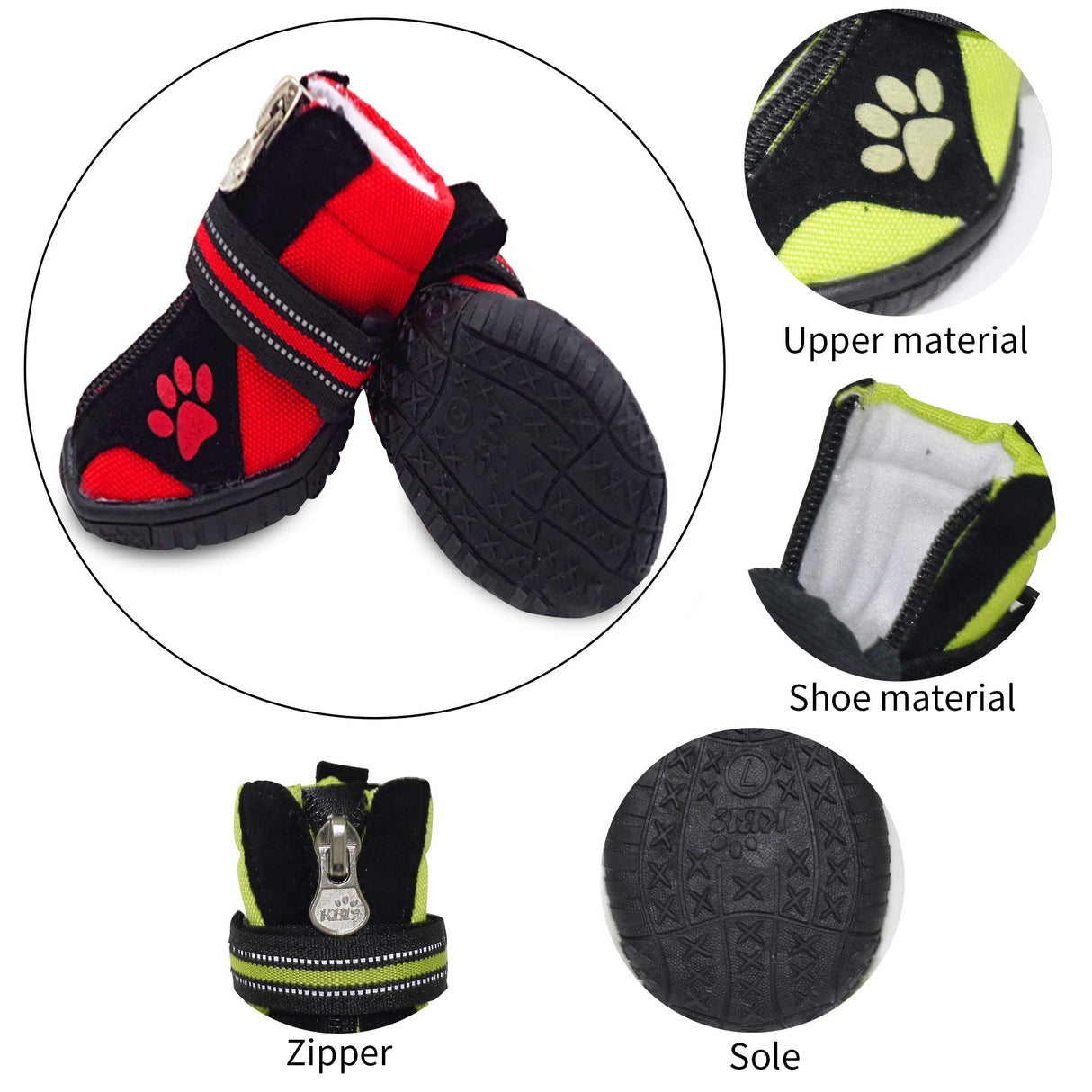 URBEST Dog Winter Shoes, Dog Boots Sports Non-Slip Pet Dog Anti-Slip Sole, Water Resistant Boots for Dogs 2 Pairs (1#, Red)