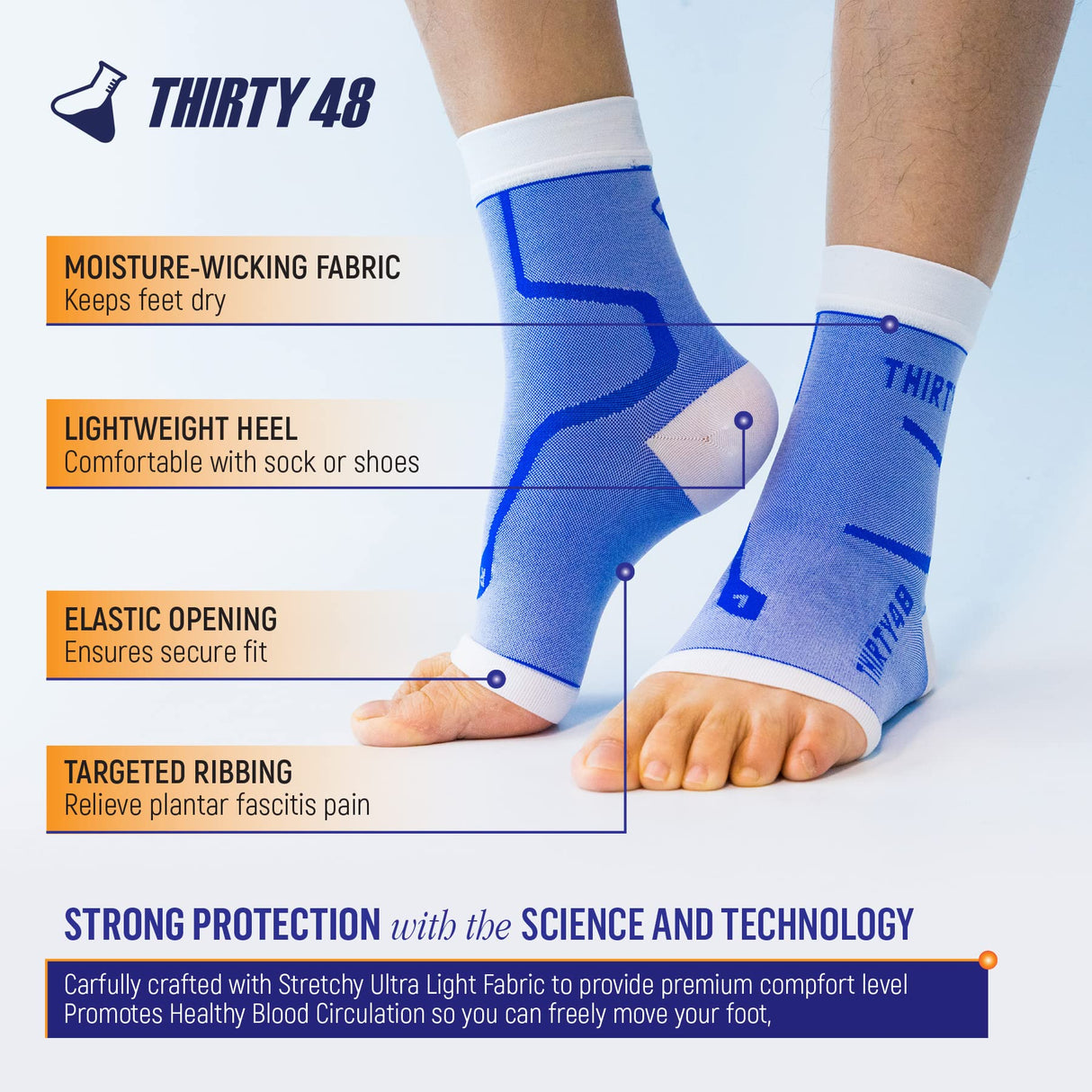 Thirty48 Plantar Fasciitis Socks, 20-30 mmHg Foot Compression Sleeves for Ankle/Heel Support, Increasing Blood Circulation, Relieving Arch Pain, Reducing Foot Swelling