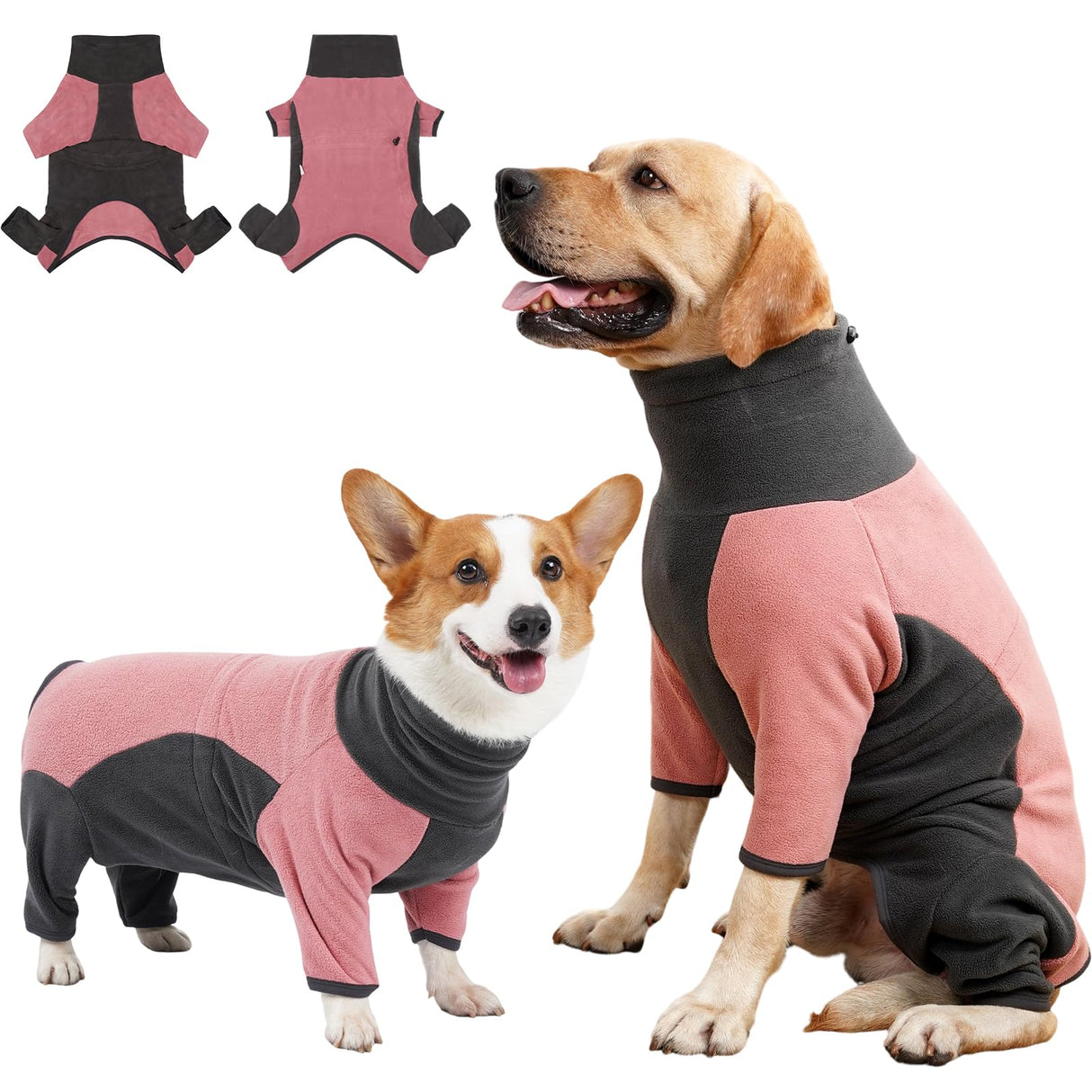 Dog Winter Coat Soft Fleece Dog Clothes for Cold Weather, Warm Dogs Pullover Pajamas Cozy Cold Weather Jacket Full Body Suit Windproof Fleece Sweater for Dogs Walking Hiking Sleeping (Pink L)