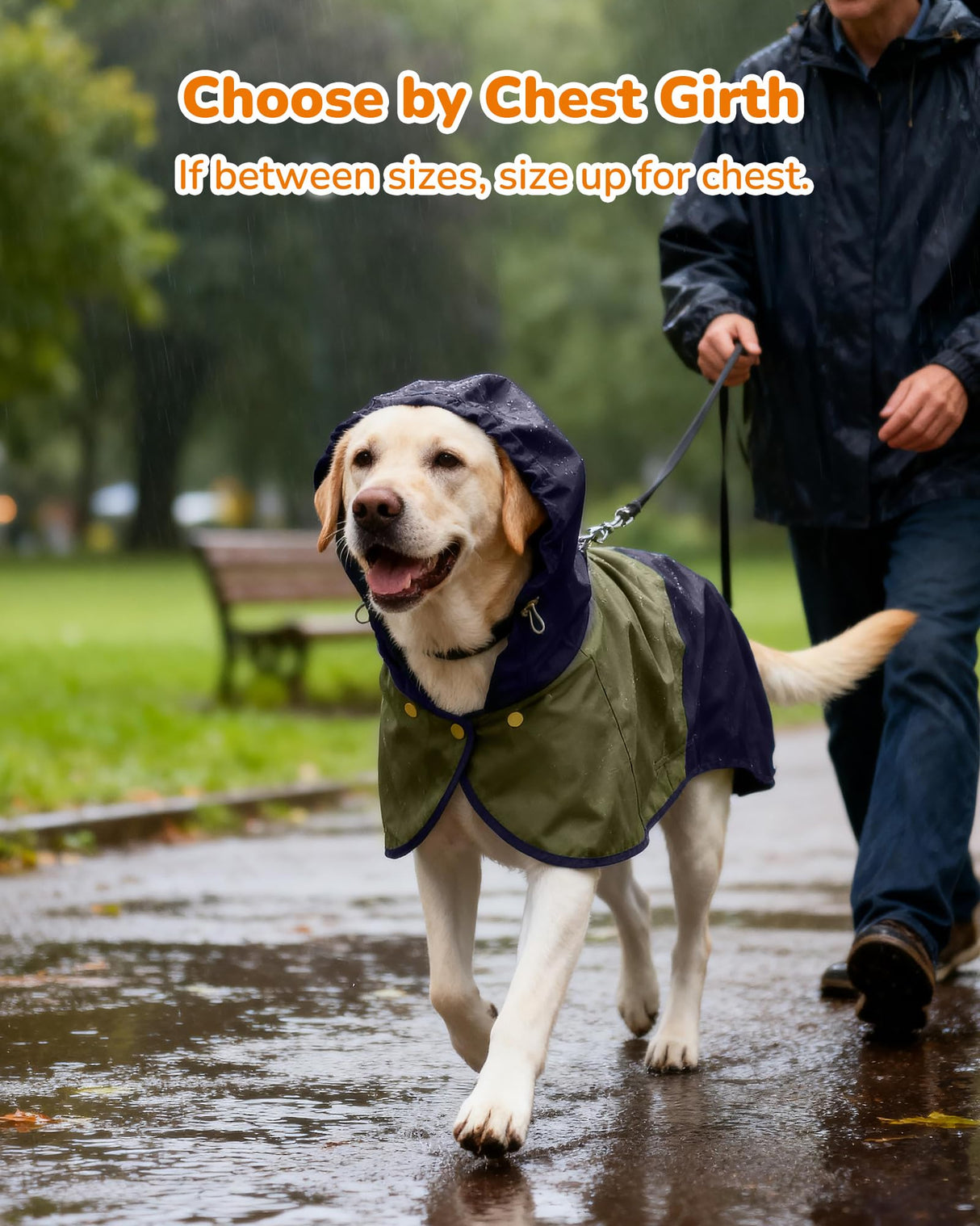 AOKOWN Waterproof Dog Raincoat with Hood, Extended Coverage Rain Jacket for Large Dogs, Wind-Resistant Secure Fit with Leg Straps, Reflective, Leash Hole, Easy Hook & Loop Fastener On/Off, Blue, XL