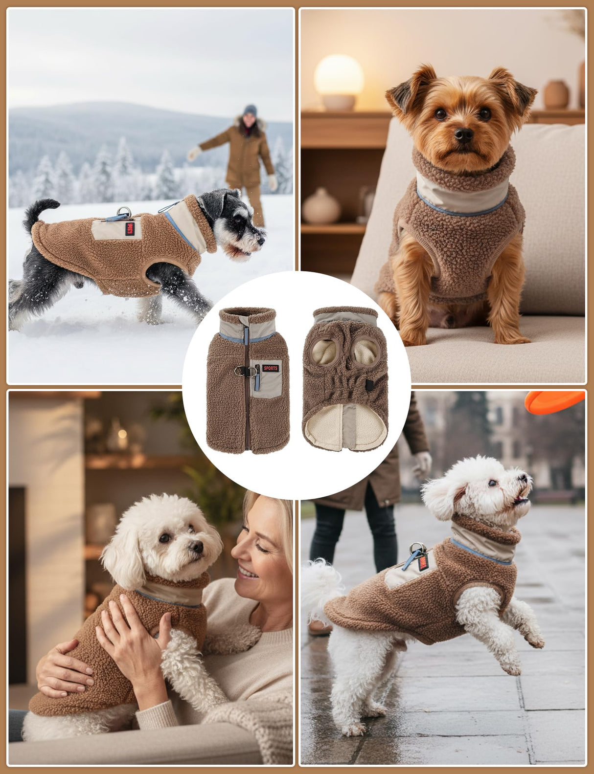 Warm Fleece Dog Jacket,Sweater Vest with Collared and Zipper,Cold Weather Coats for Small Dogs Apparel
