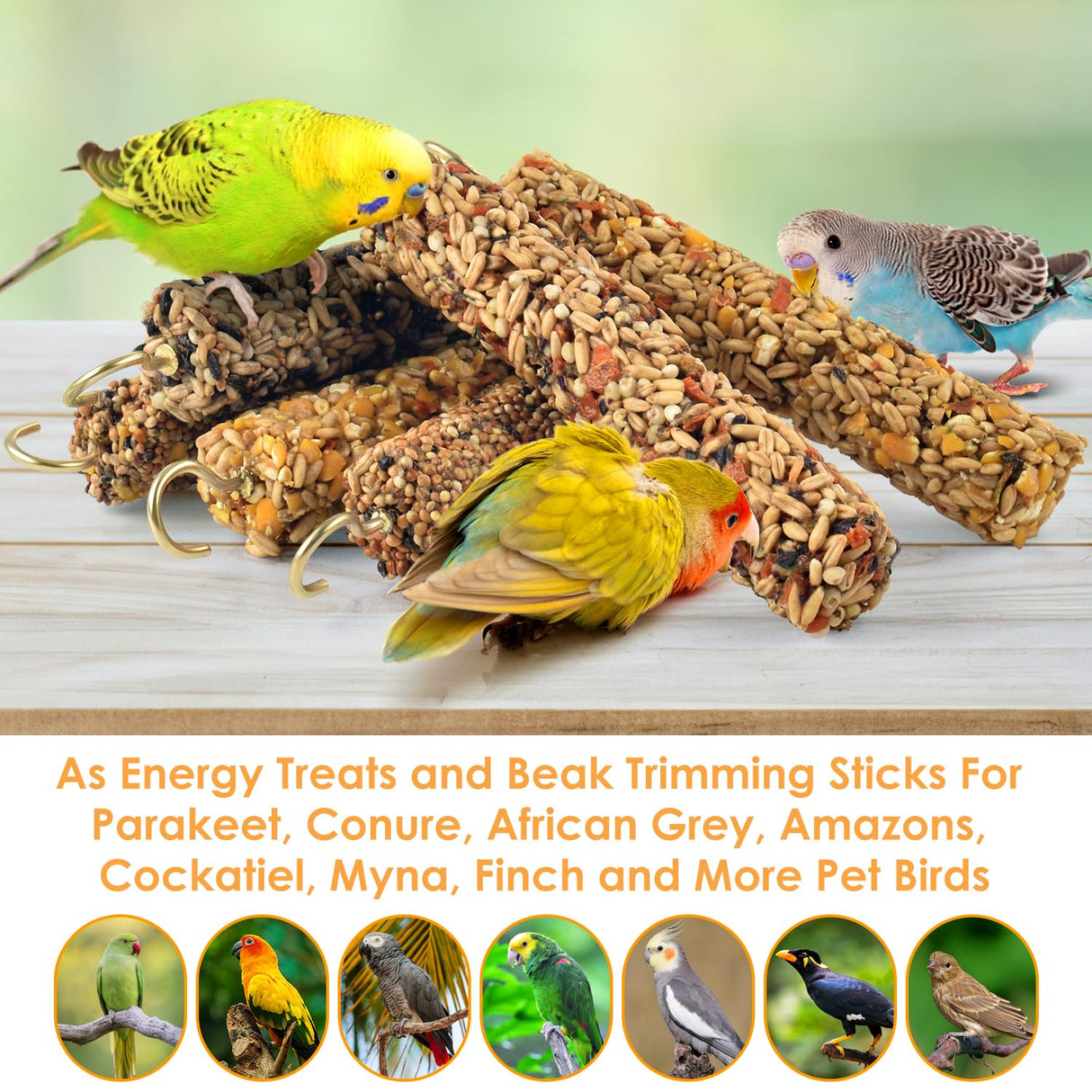 KATUMO Parrot Treats Bird Crunch Sticks Cockatiel Treats Parakeet Snacks Conure Food Sticks for Parakeet Cockatiel Canary Finch Lovebird Conure Lorikeet Parrots
