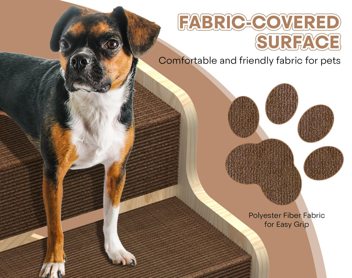 TIMHAKA Dog Stairs for Small Dogs, 3-Step Wooden Dog Ramp for Bed, Couch & Car, Non-Slip Pet Stairs for Small Old Short-Legged Puppy & Cat, Indoor Pet Steps with X-Brace Support