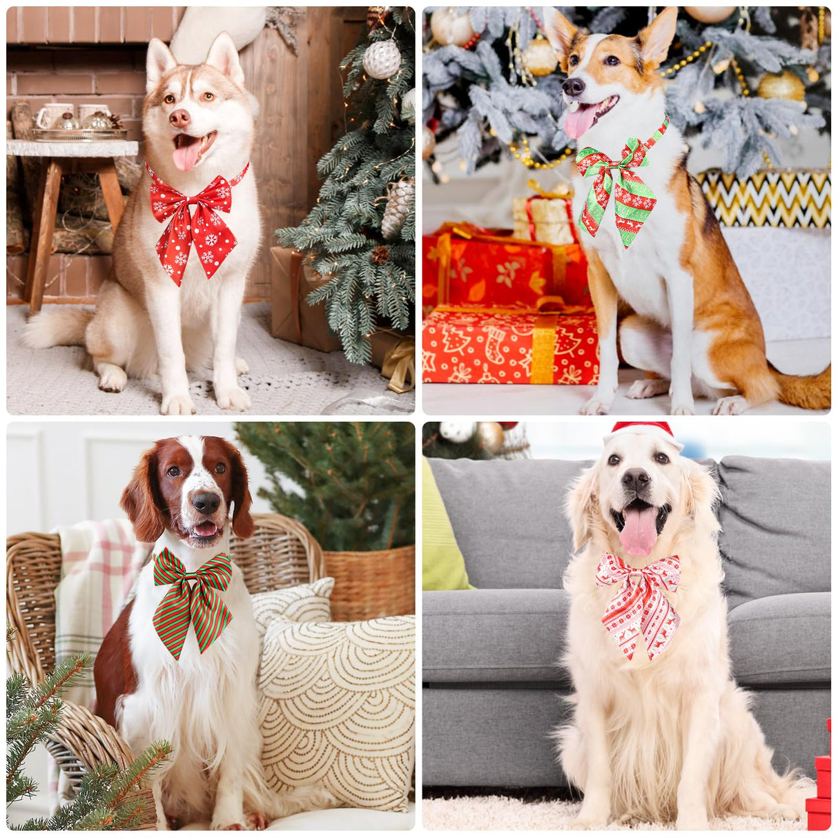 Segarty Dog Neck Christmas Bow Ties 30PCS Assorted Pattern Adjustable Pet Collar Bowtie for Medium Large Dog Bowknot Costumes Grooming Accessories Photography New Year Festival Party Pet Style Gift