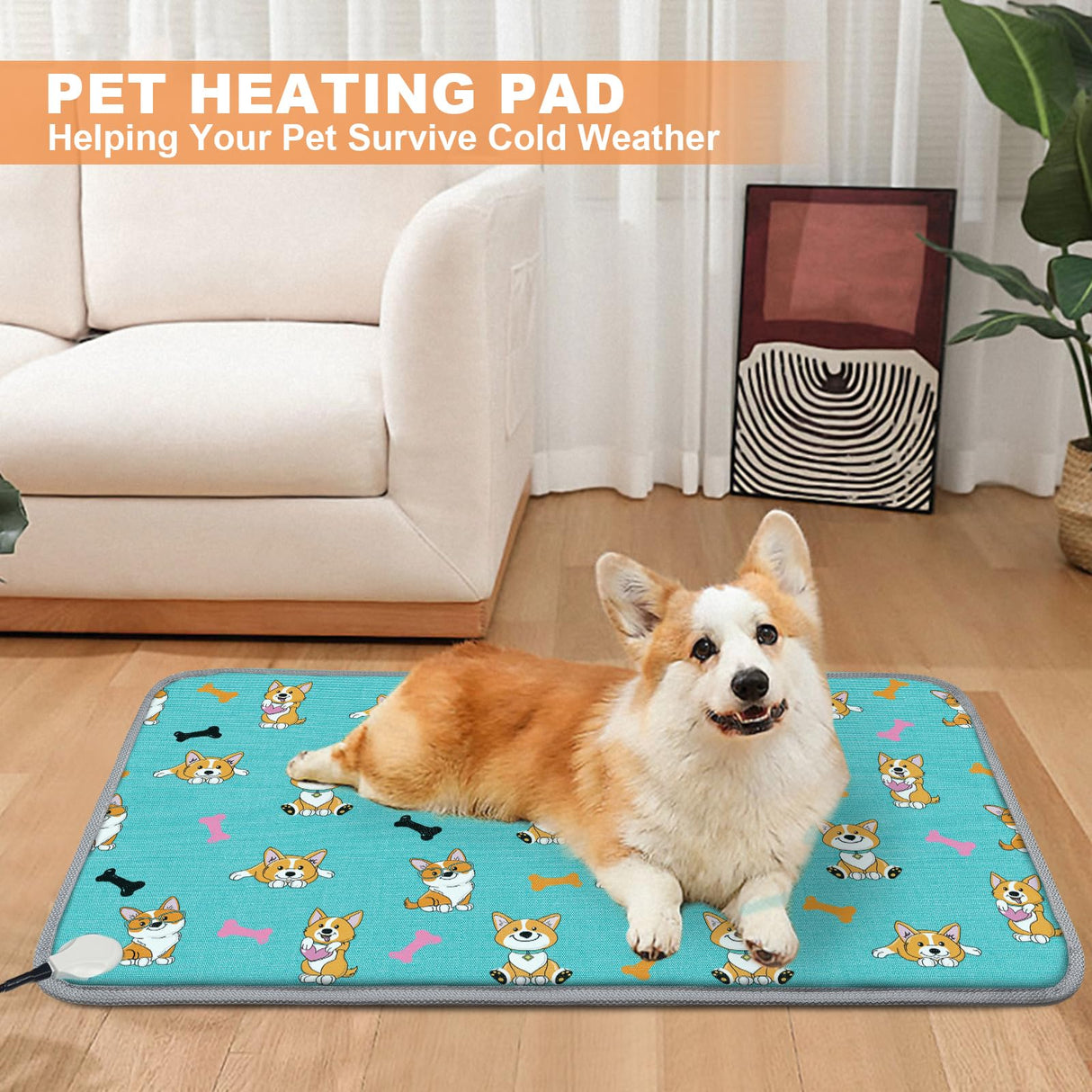 Large Pet Heating Pad (30x47in) Temperature Adjustable Dog Cat Heating Pad with Timer, Waterproof Heated Cat Bed Mat with Chew Resistant Cord