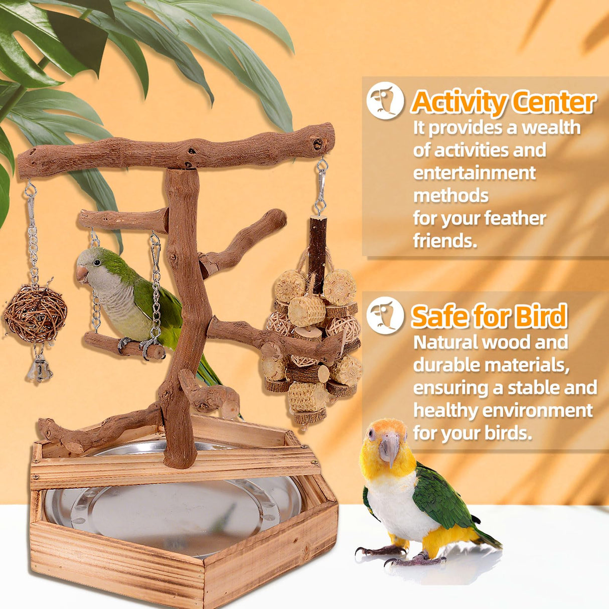 LIMIO Natural Grape Wood Bird Parakeet Playground - Perch Stand for Parakeets, Cockatiels, and Small Birds Toys