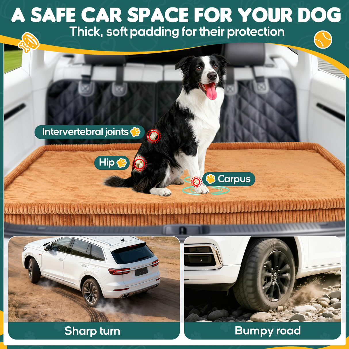 Dog Car Bed, Non-Slip Backseat Extender Pet Mat, Removable Washable Dog Bed for SUVs, Sedans & Trucks, Anti-Slip Travel Bed for Dogs, Easy Clean & Scratch-Proof & Comfort Brown (50"Γ24.6")