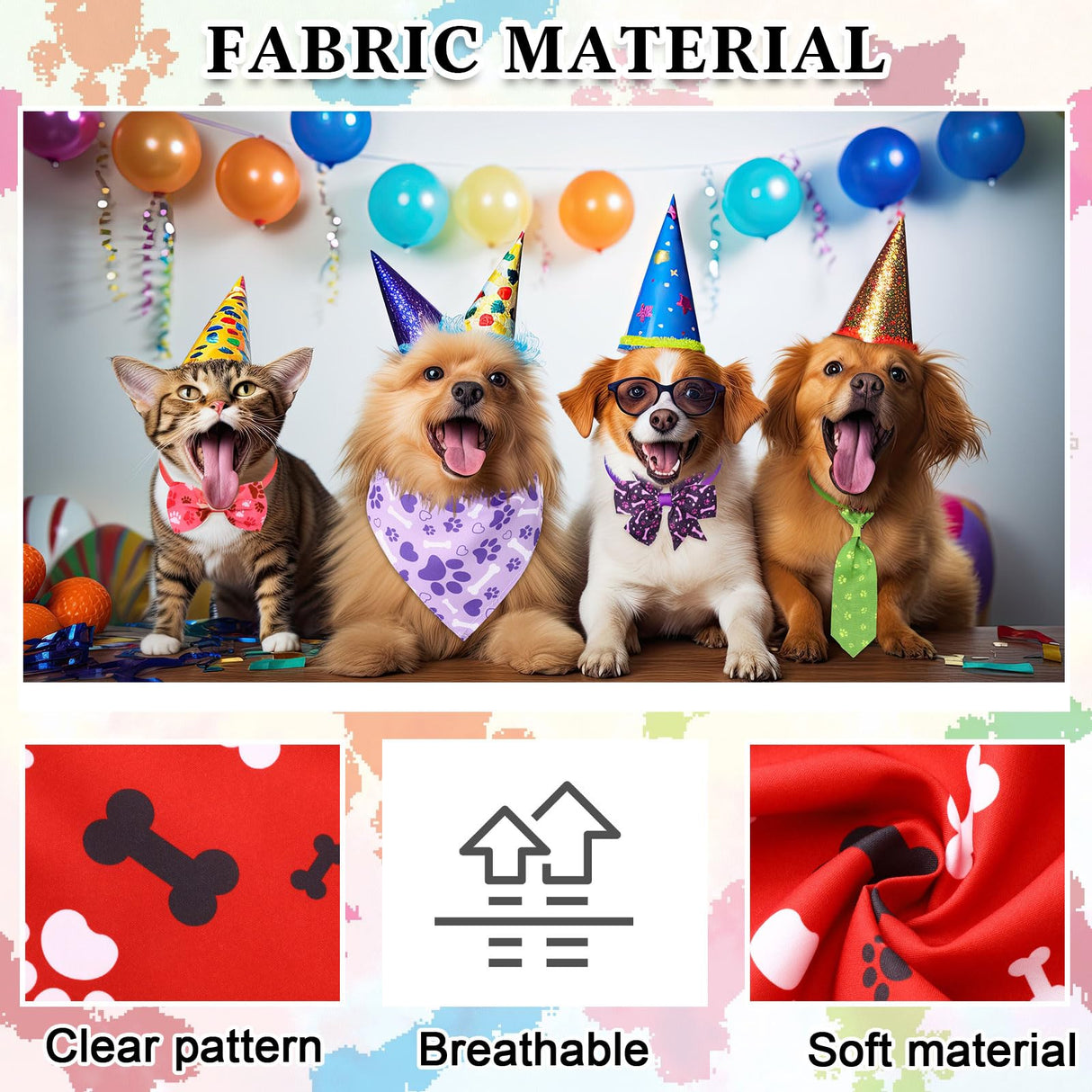 Hosuly 50 Pcs Paw Bone Print Dog Bandana Collar Set Value Package Includes Dog Bow Tie Necktie Collar Pet Scarf Bow Flowers Hexagonal Bowtie Cat Grooming Accessories for Pet Festival Photography