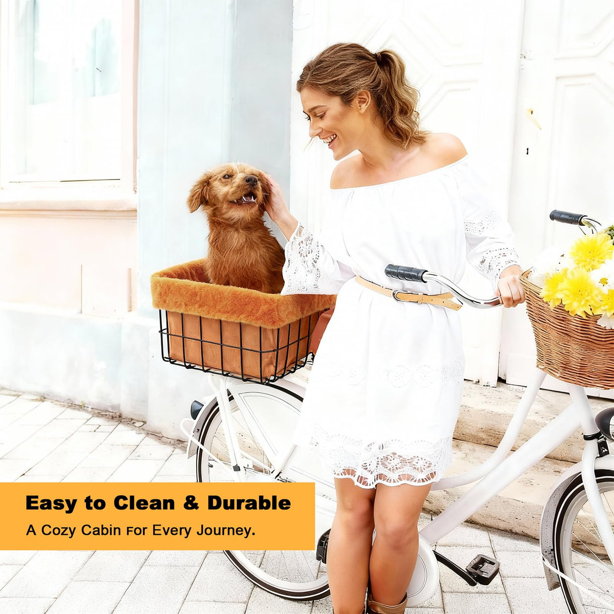 Xixter Pet Bike Basket Liner Comfortable and Warm with Easy Installations,Outer Layer Made of Short Plush Material(Bike Basket Not Included)