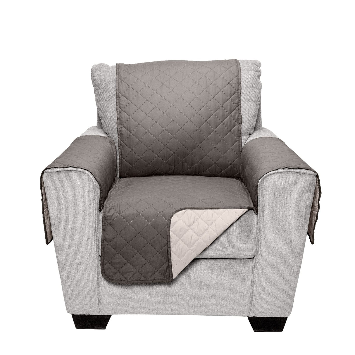 Furhaven Water-Resistant & Reversible Chair Cover Protector for Dogs, Cats, & Children - Two-Tone Pinsonic Quilted Living Room Furniture Cover - Gray/Mist, Chair