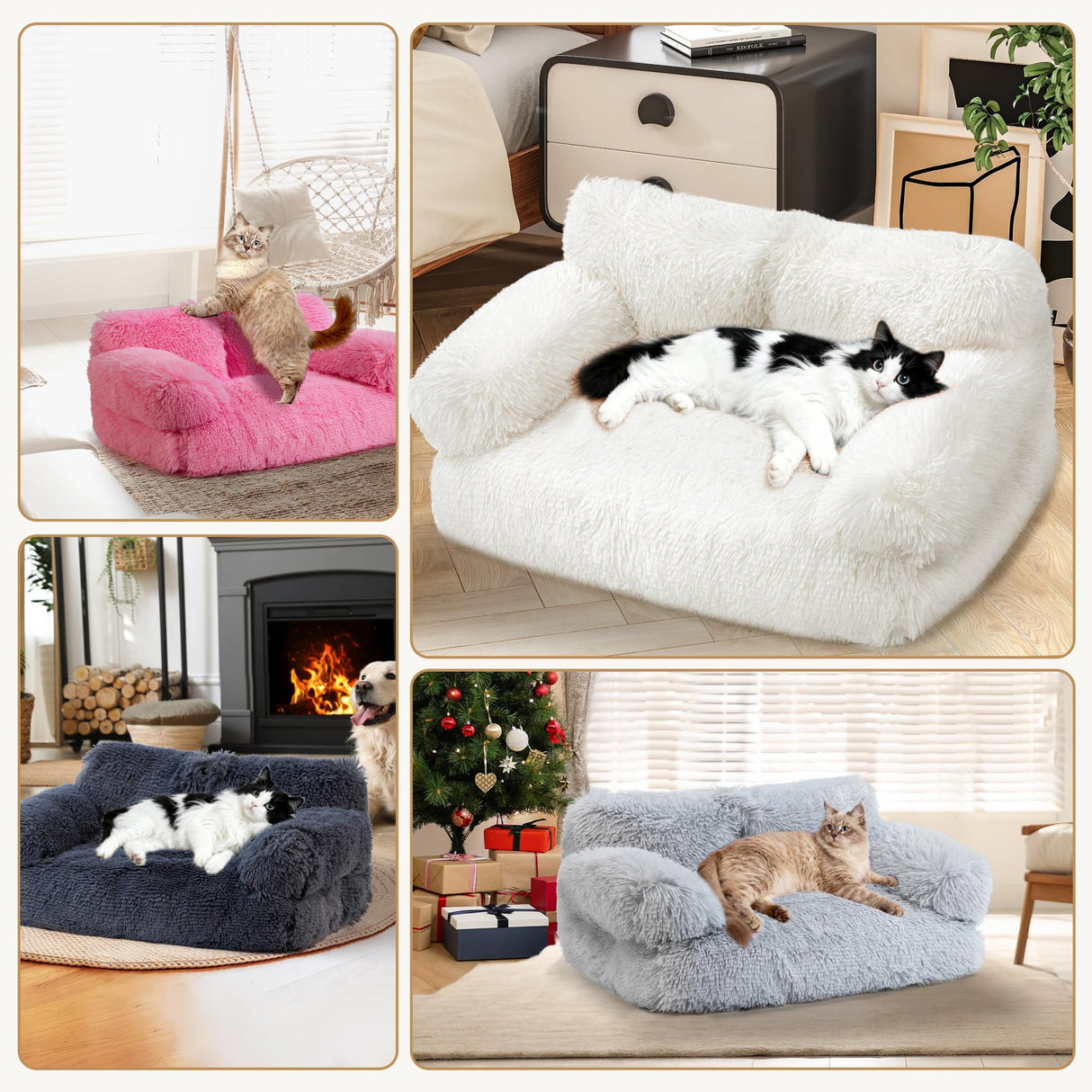 FURMORENE Large Cat Beds for Indoor Cats, Dog Couch Bed, Cute Cat Couch Sofas for Less 20lbs Kitten Puppy, Small Dog Sofas & Chairs with Removable Washable Cover, Soft Warm Pet Furniture, Plush Pink