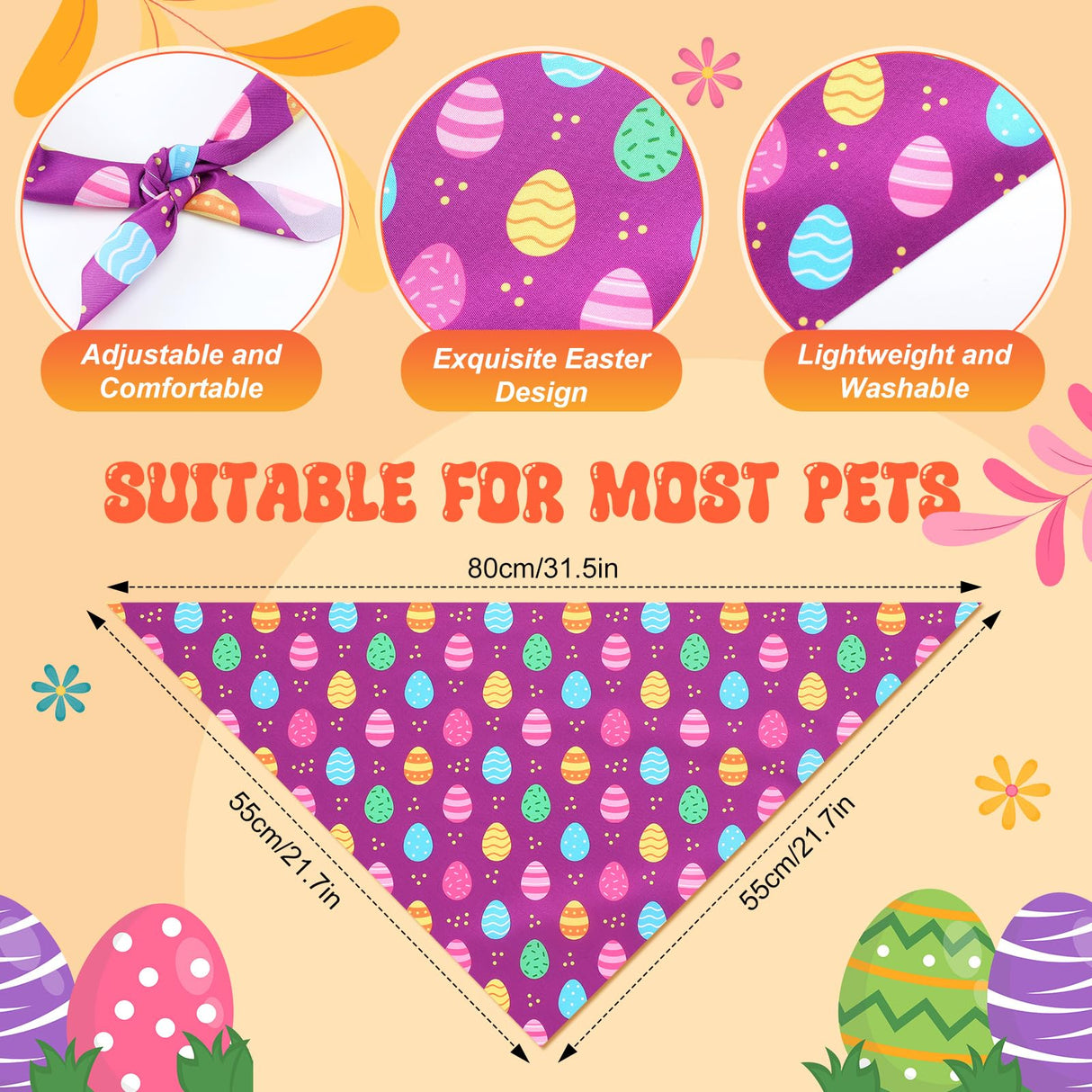 Sanwuta 100 Pcs Easter Dog Bandanas Bulk Bunny Eggs Bandanas for Dogs Triangle Kerchief Bibs Scarf for Pet Easter Costume Photo Props Accessories Pet Shops, 25 Styles(31.5 x 21.7 x 21.7 Inch)