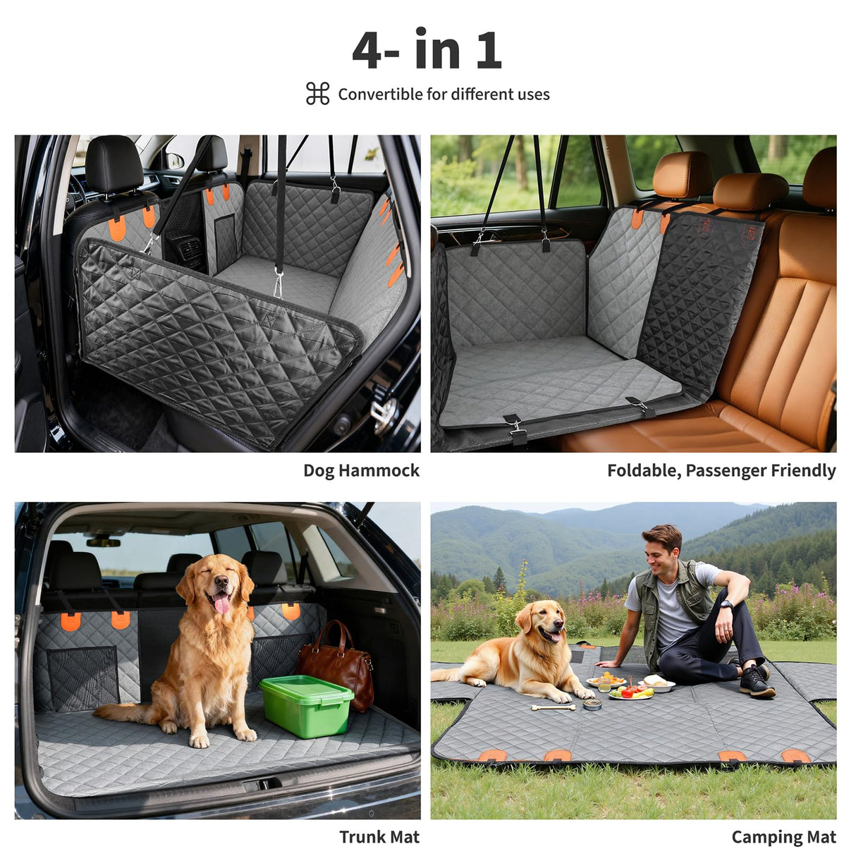 HOTEAGLE Back Seat Cover for Dogs, Waterproof Hard Bottom Spacious and Comfortable, Ideal for Car Trips and Outdoor Adventures, Cherished by Pet Owners(Grey)
