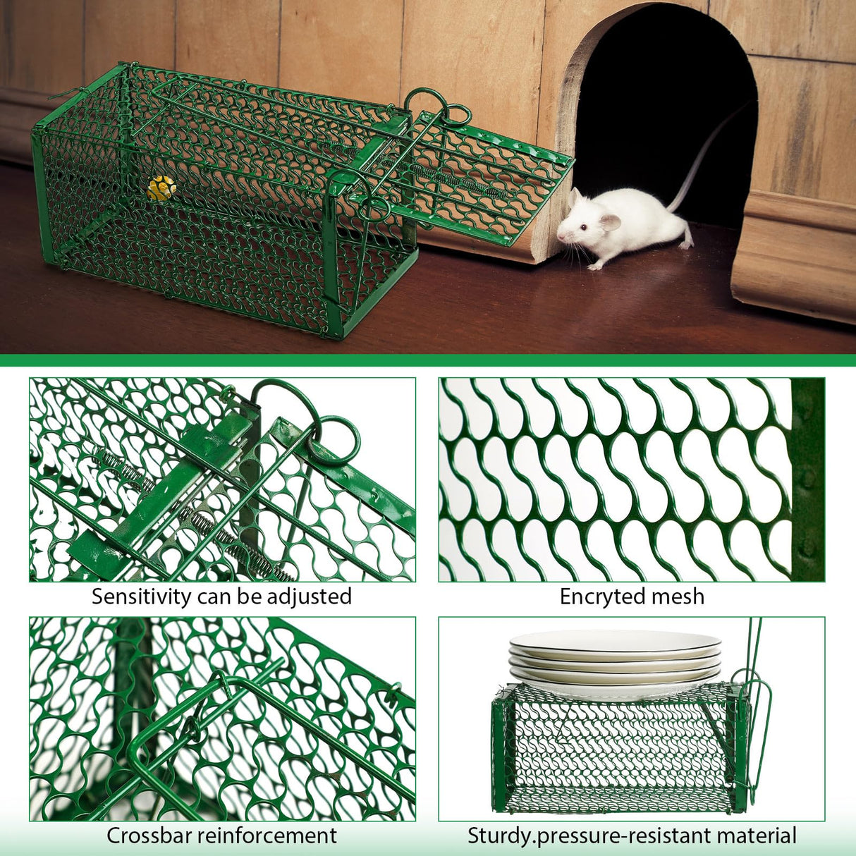 Kittmip 8 Pcs Humane Rat Trap Chipmunk Squirrel Cage Trap Foldable Rodent Trap for Small Live Animal Voles Hamsters Cage Catch and Release for Indoors Outdoors Kitchen Yard Garage (Green)