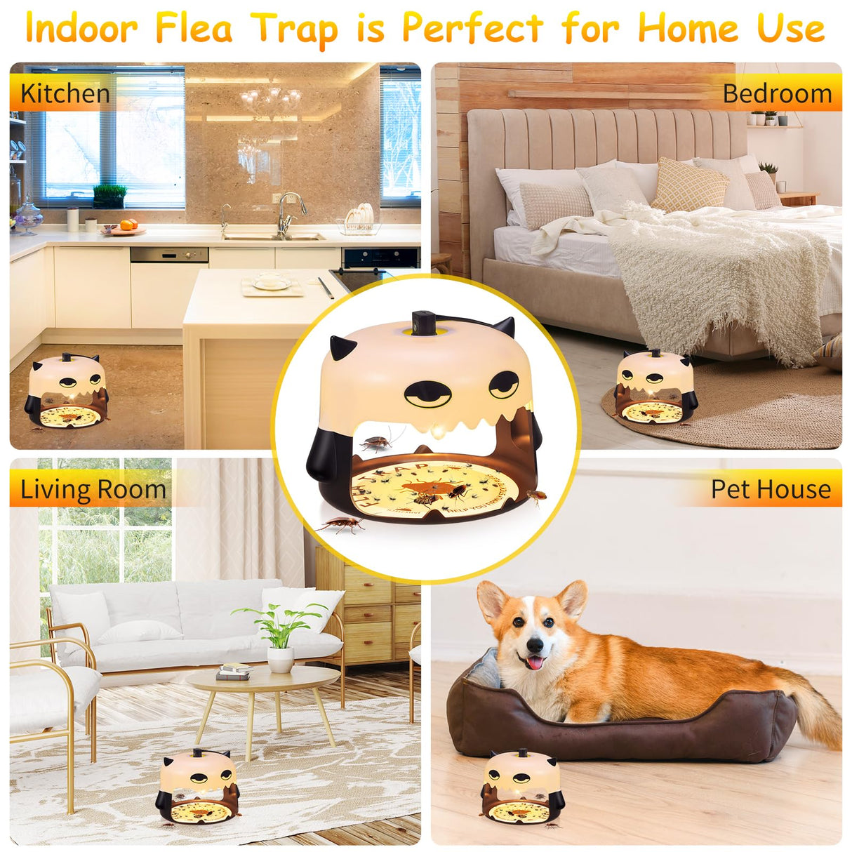 2Pcs Flea Traps for Inside Your Home New Upgrade Flea Trap Indoor with 4 Sticky Disc&6 LED Bulbs&2 Adjustable Electric Wires Pet&Kid Safe,Non Toxic&Odorless Flea Catcher Sticky Bed Bug Trap for Home