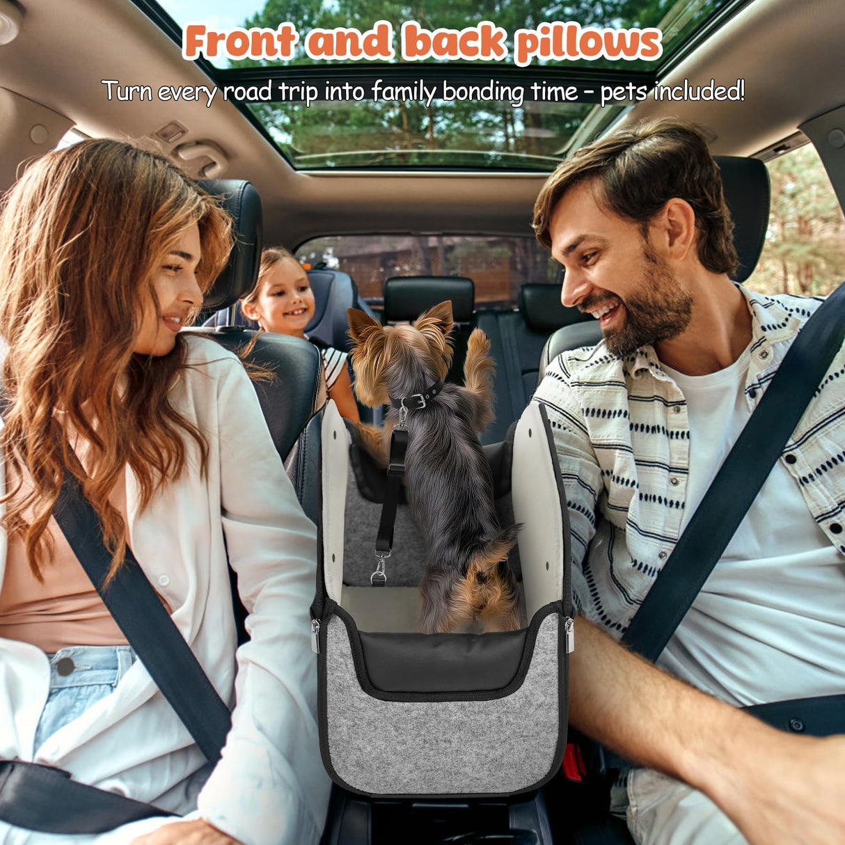 WOYYHO 16 lbs Console Dog Car Seat with Removable Liner, Center Console (Width >9in) Dog Carseat with Front Rear Pillows, Foldable Puppy Car seat with Safety Tether, Stable No Shaking Gray