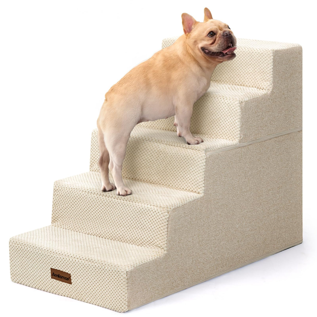 Aodisman Pet Stairs for High Bed, 5-Step Dog Stairs for Small Dogs, Indoor Non-Slip Dog Steps for Old Cats, Puppy, Small Medium Dogs,22.6" H,Beige