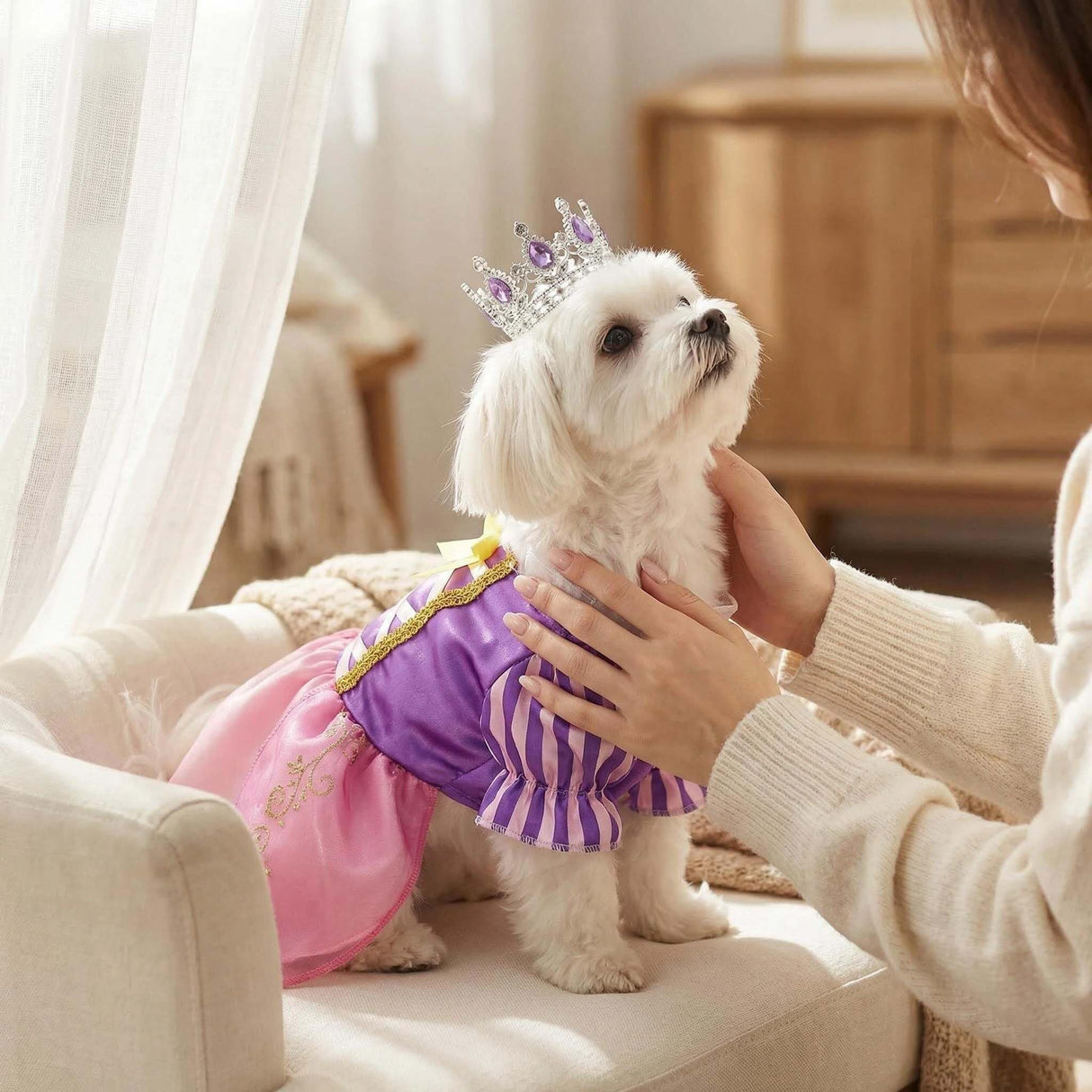 Littledropet Dog Princess Dress with Crystal Crown,Pet Halloween Christmas Birthday Wedding Dress Princess Costume Cosplay Party Outfits for Small Medium Dogs Girls (Purple, XXL)