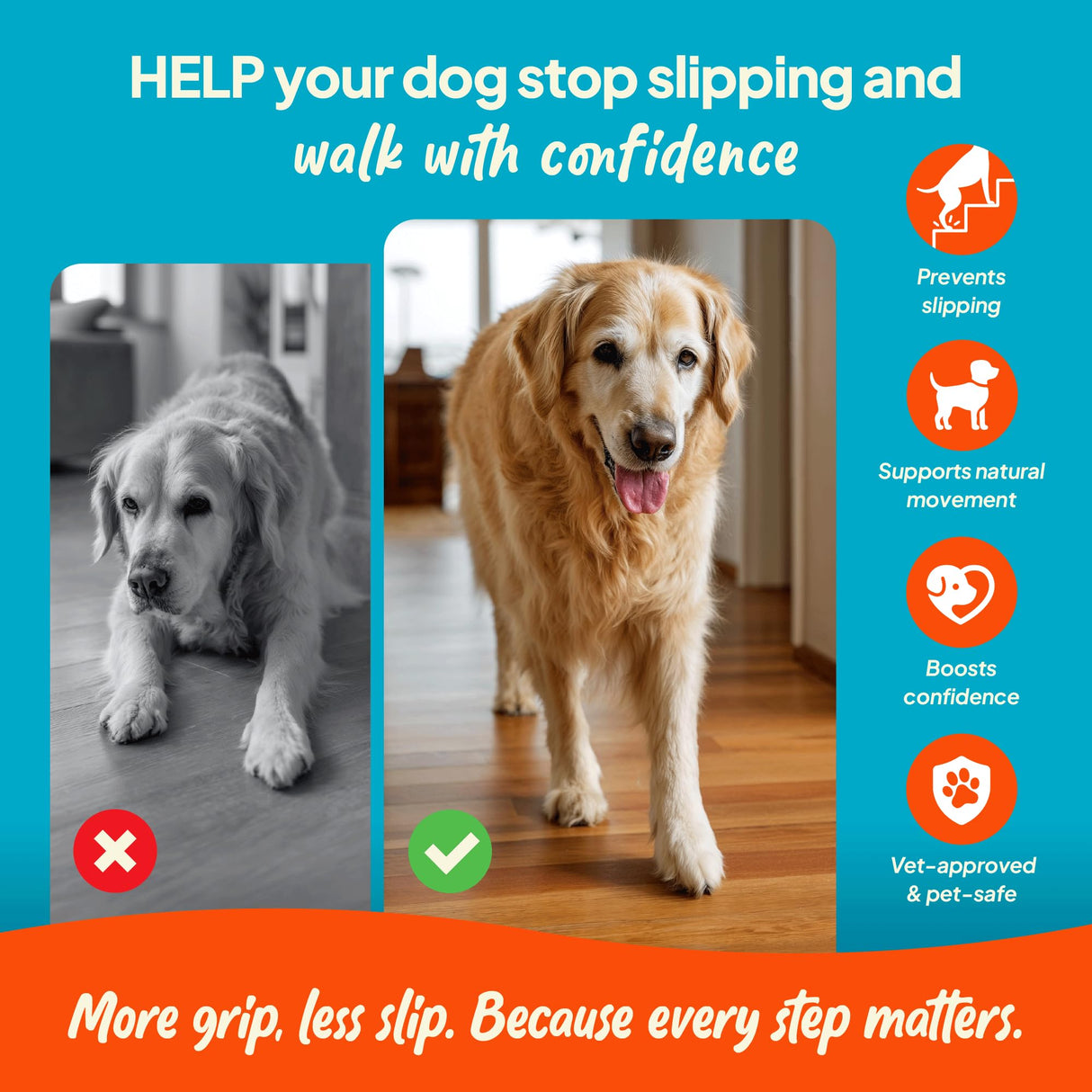 Steady Paws Anti-Slip Paw Stickers for Dogs Feet - Non-Slip Paw Pads for Traction on Hardwood & Tile Floors - Breathable Adhesive Friction Foot Grips for Senior & Injured Dogs – 24 Pads (Size S)