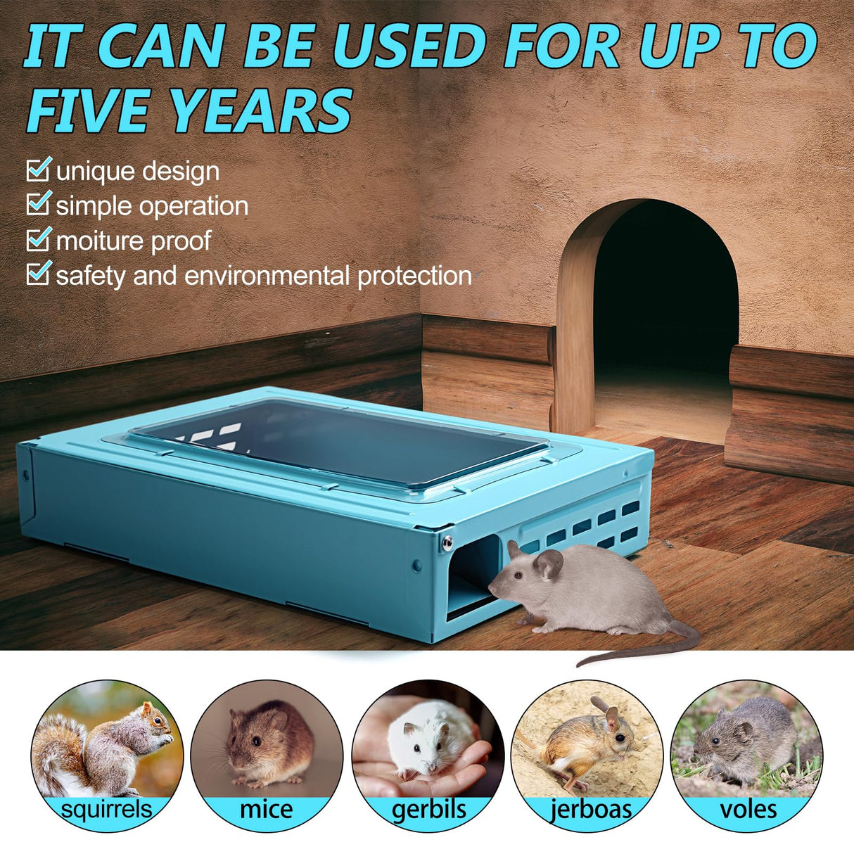 Kittmip 2 Pack Multi Catch Mouse Trap Clear Top Humanized Mouse Trap Reusable Mouse Trap PET and Kids Security for Indoor Outdoor Garage House and Kitchen (Blue)