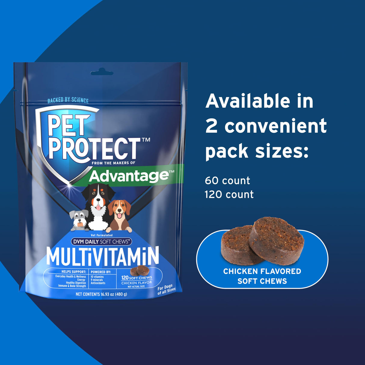 Pet Protect Dog Multivitamin, Vet-Formulated DVM Daily Soft Chews, Supports Ongoing Health & Wellness, Chicken-Flavor (120 Count)