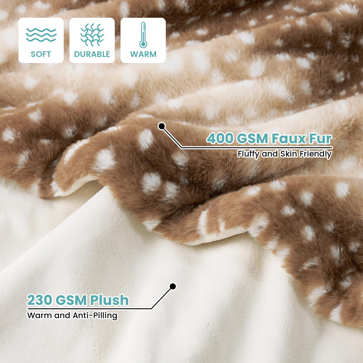 COZY KISS Waterproof Pet Blanket, Christmas Deer Print Blanket for Bed Couch Protector, Reversible Washable Plush Dog Faux Fur Throw for Puppy, Double Sided Cat Blanket, 30x40 inch, Brown