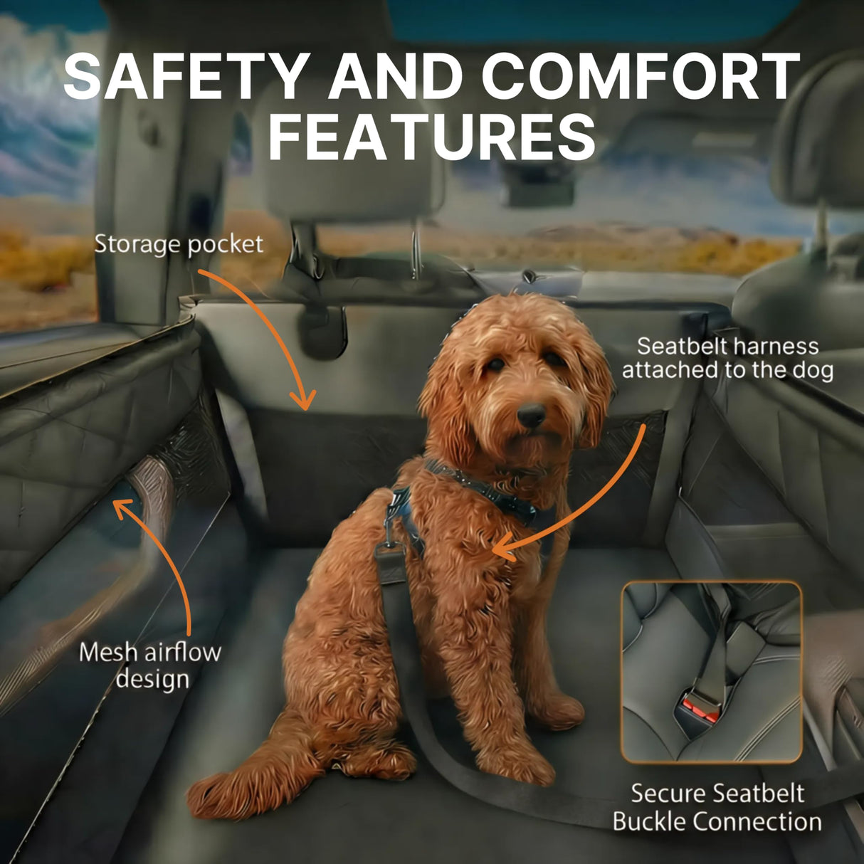Urbiscape Dog Car Seat for Large Dogs – Sturdy Waterproof Pet Booster with Interior Tether – Washable Reinforced Travel Bed for Comfortable Trips - Large, Medium, and Small Pets - 21x21x20