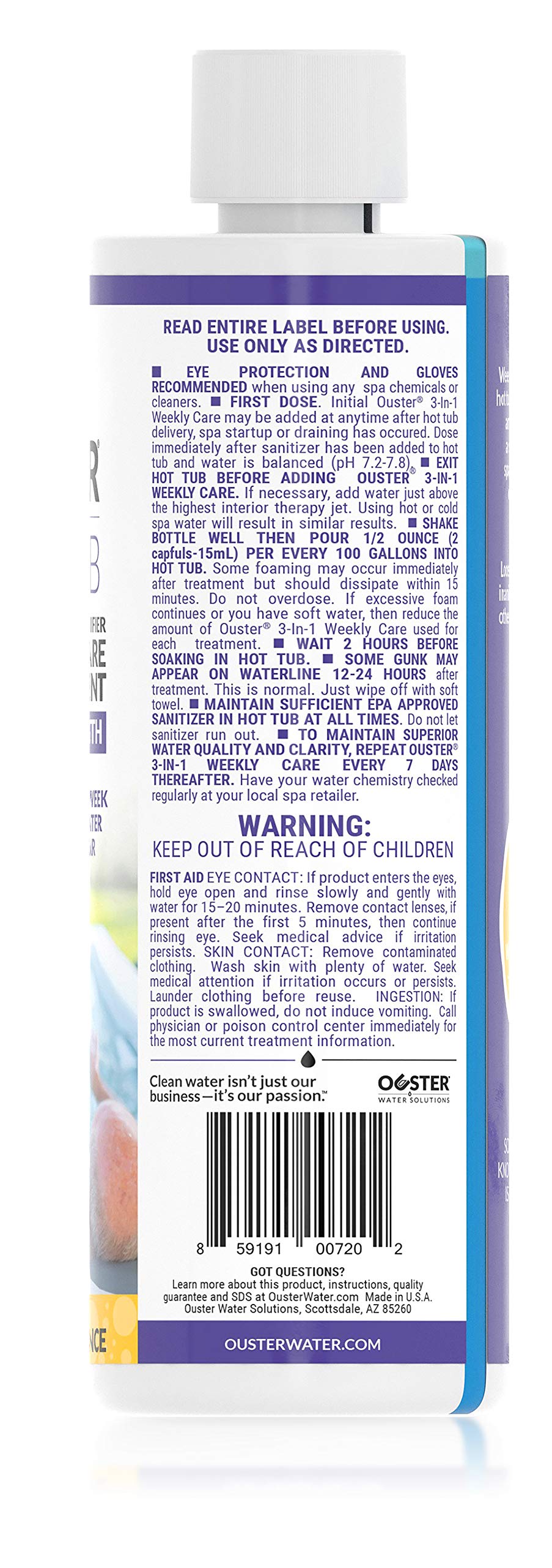 Bio Ouster 3in1 Weekly Hot Tub Cleaner, Conditioner, Clarifier - Hot Tub Chemicals, Inflatable Hot Tub Chemicals, Spa Chemicals for Hot Tub, Spa Cleaner Hot Tub Clarifier, Spa Clarifier (16oz)