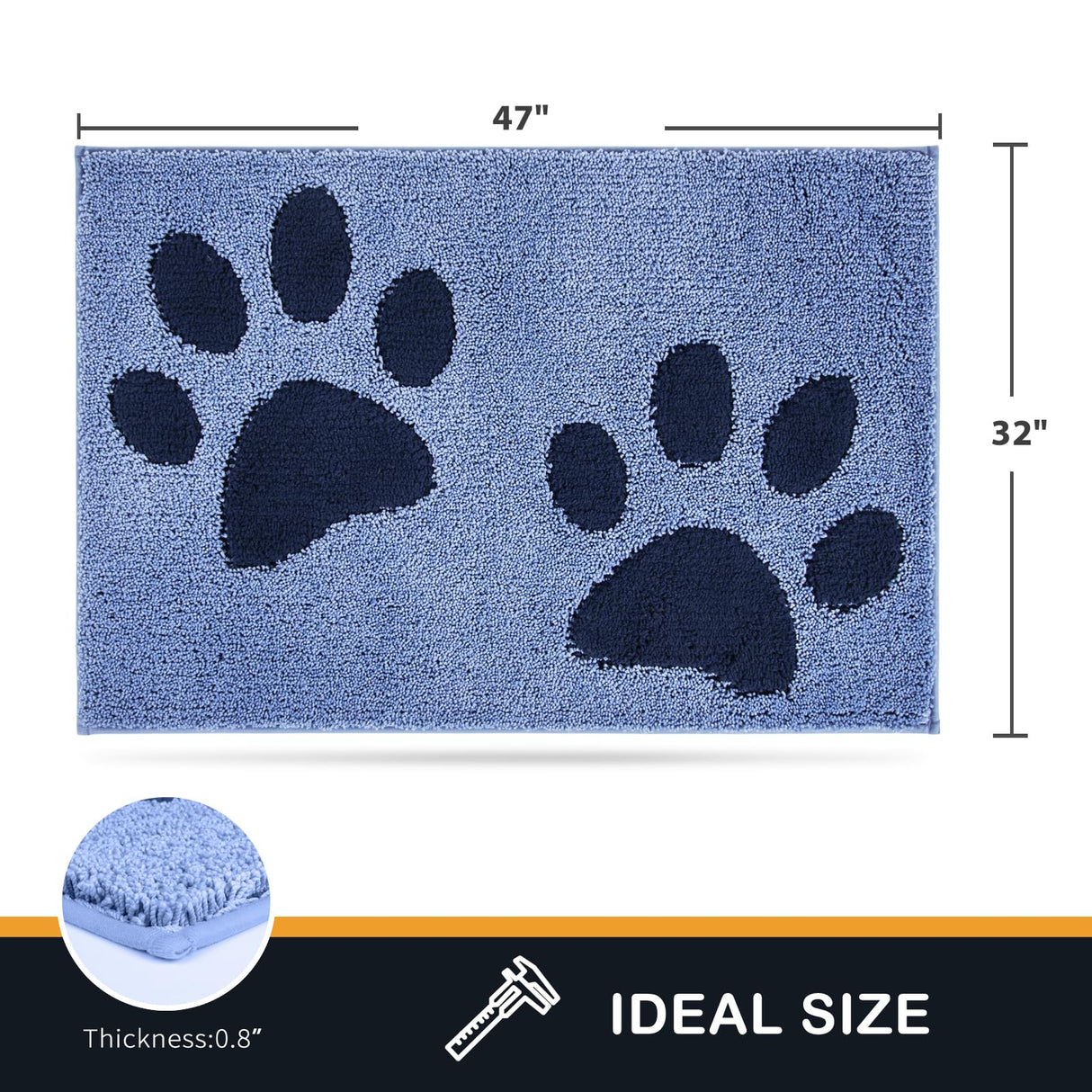PURRUGS Dirt Trapping Door mat 32" x 47", Non-Skid/Slip Machine Washable Microfiber Entryway Rug, Dog Door Mat, Super Absorbent Welcome Mat for Muddy Wet Shoes and Paws, Light Blue