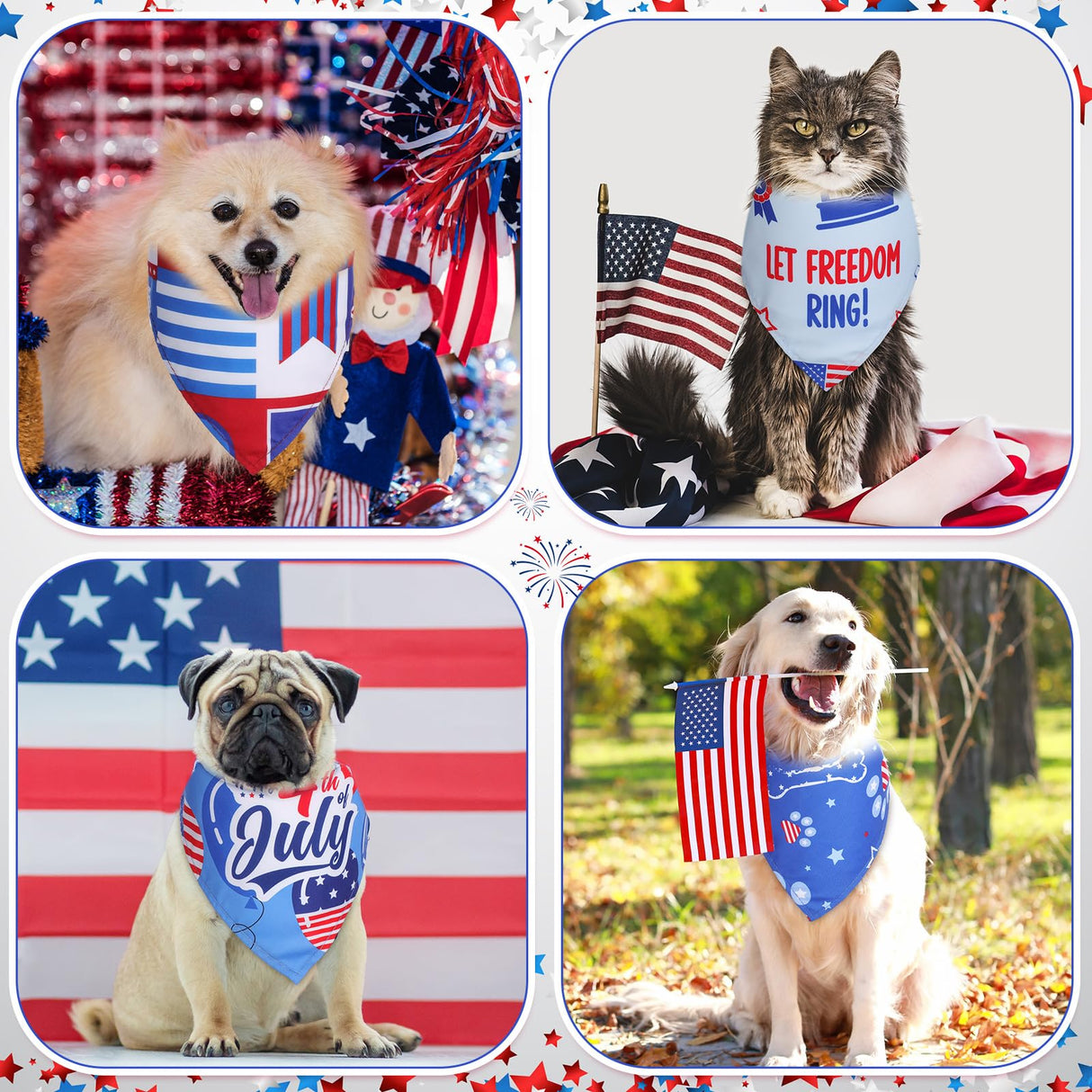 Chunful 100 Pcs 4th of July Dog Bandana Bulk Patriotic Dog Bandana American Flag Scarf Triangle Bibs Washable Puppy Kerchief Adjustable Grooming Supplies for Small Medium Large Dog Cat Accessory